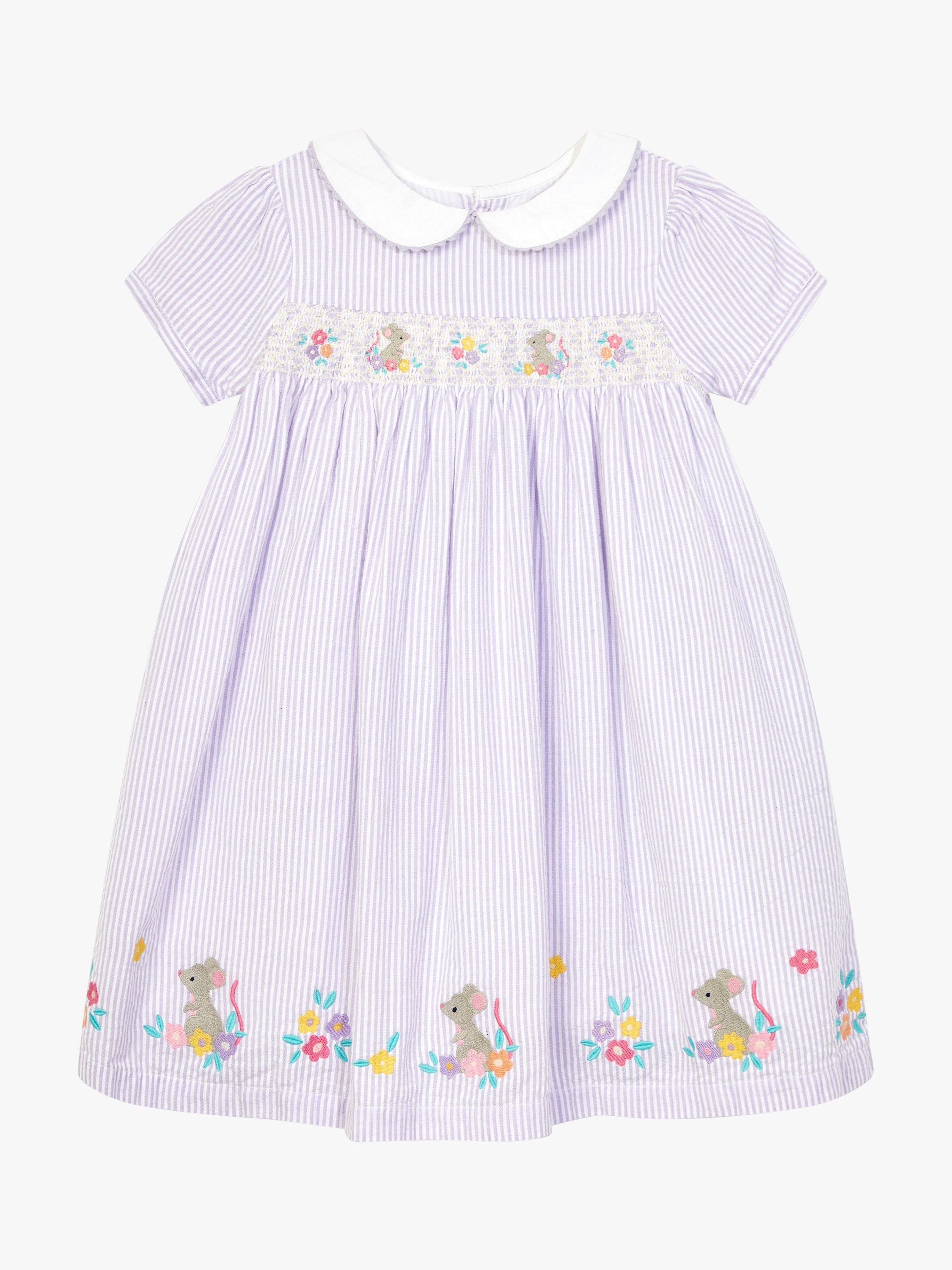 JoJo Maman Bébé Baby Mouse Smock Dress, Lilac, 6-7 years