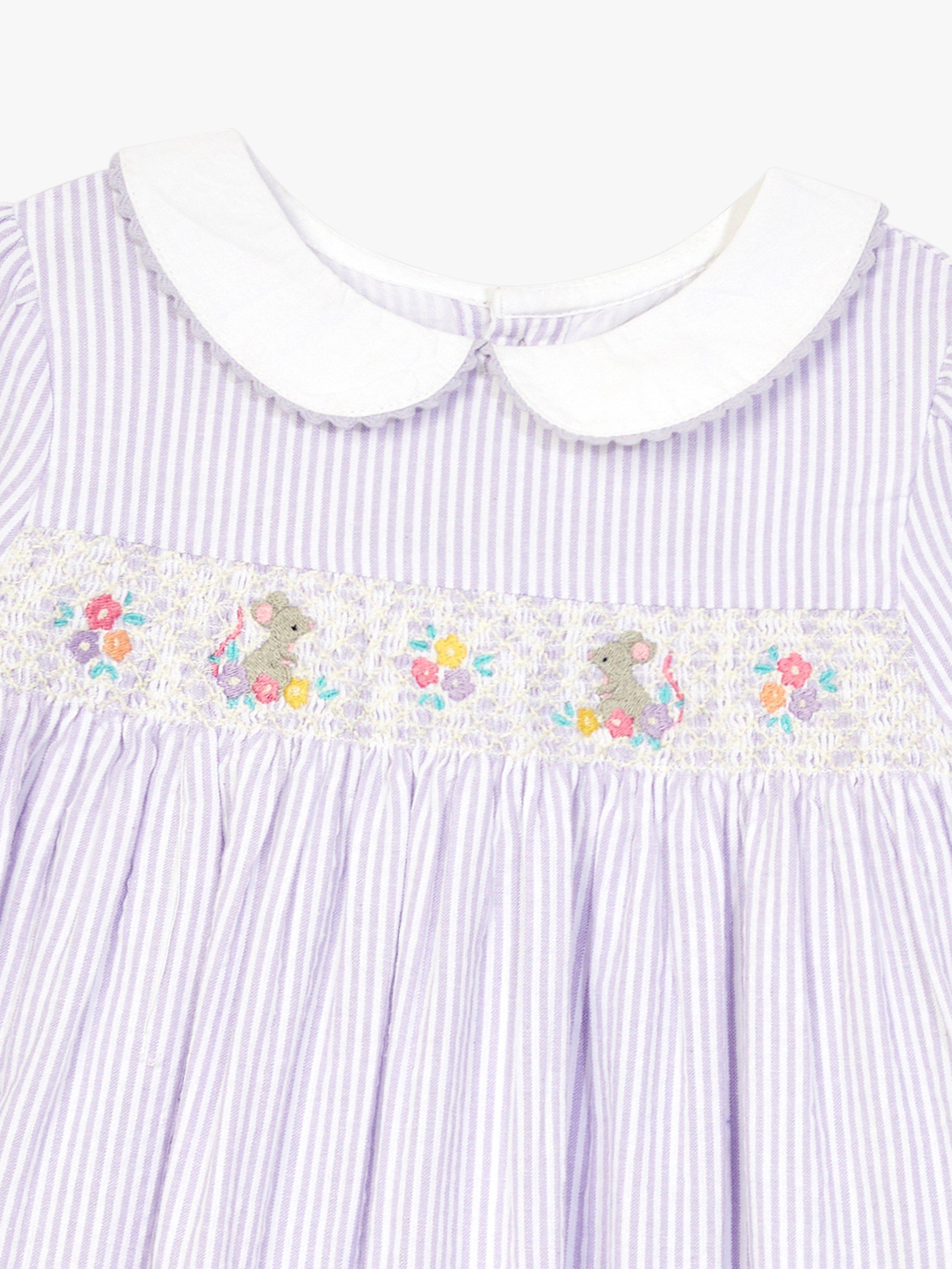 JoJo Maman Bébé Baby Mouse Smock Dress, Lilac, 6-7 years