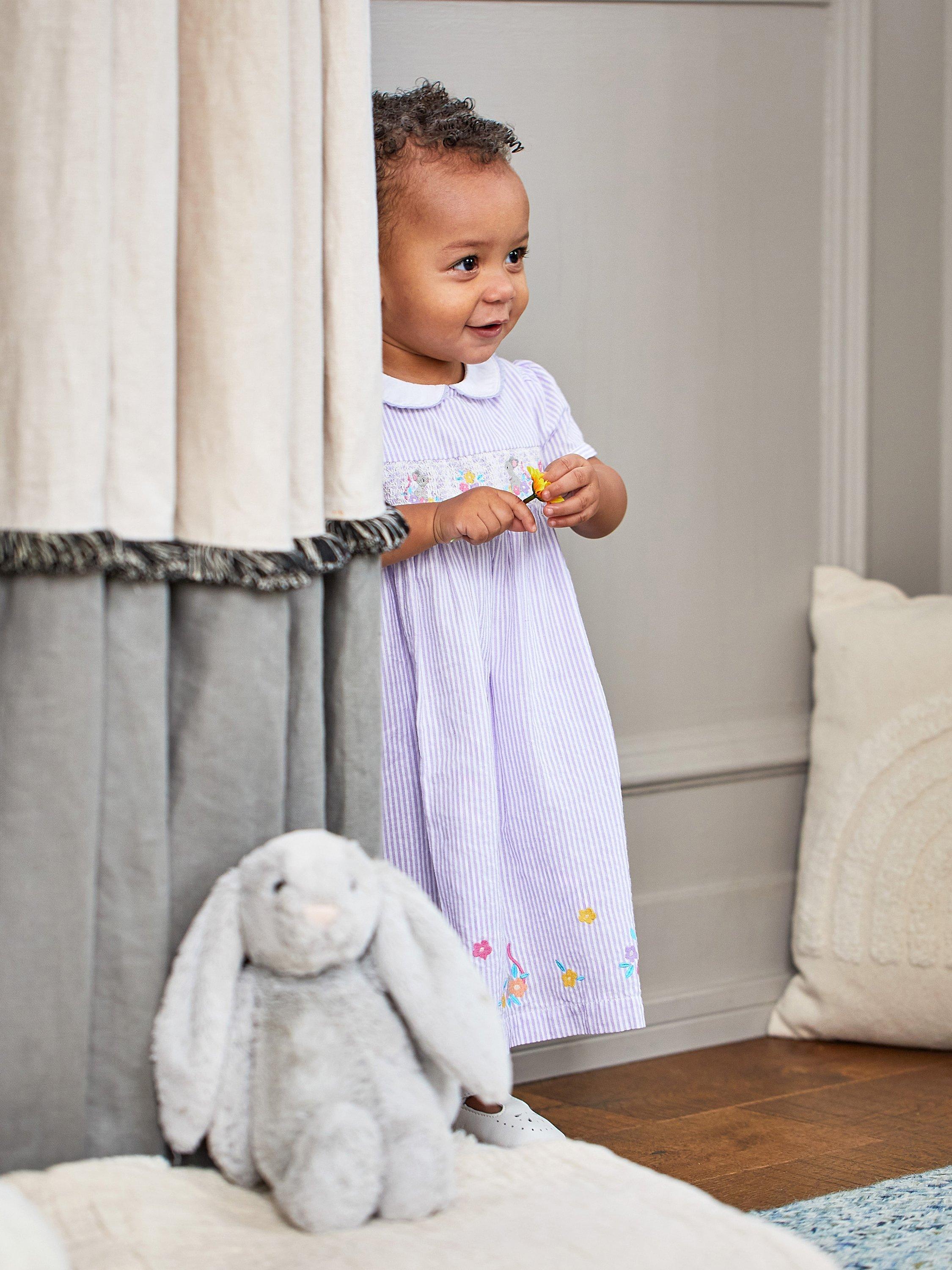 JoJo Maman Bébé Baby Mouse Smock Dress, Lilac, 6-7 years