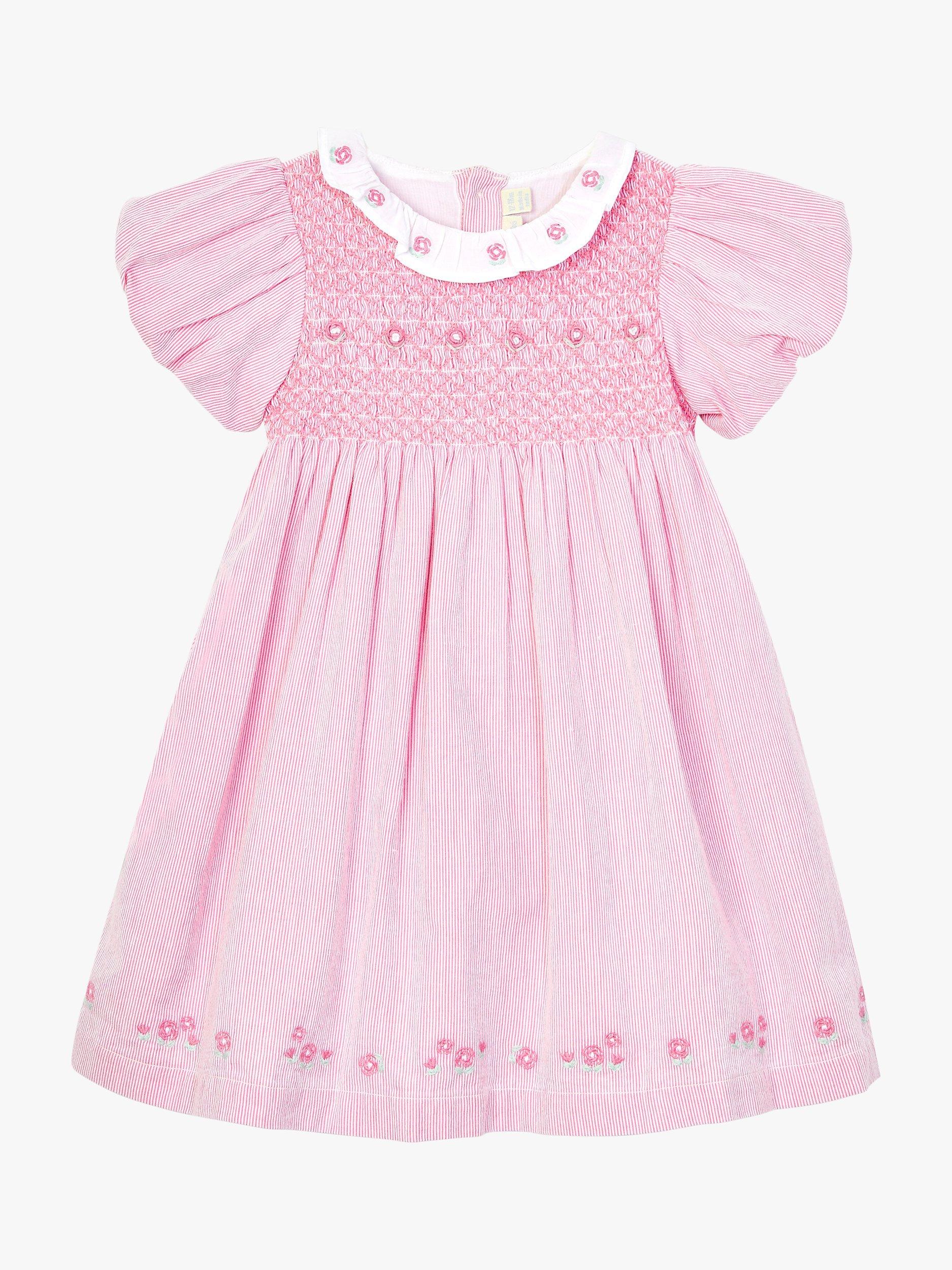 JoJo Maman Bébé Baby Floral Stripe Smock Dress, Pink