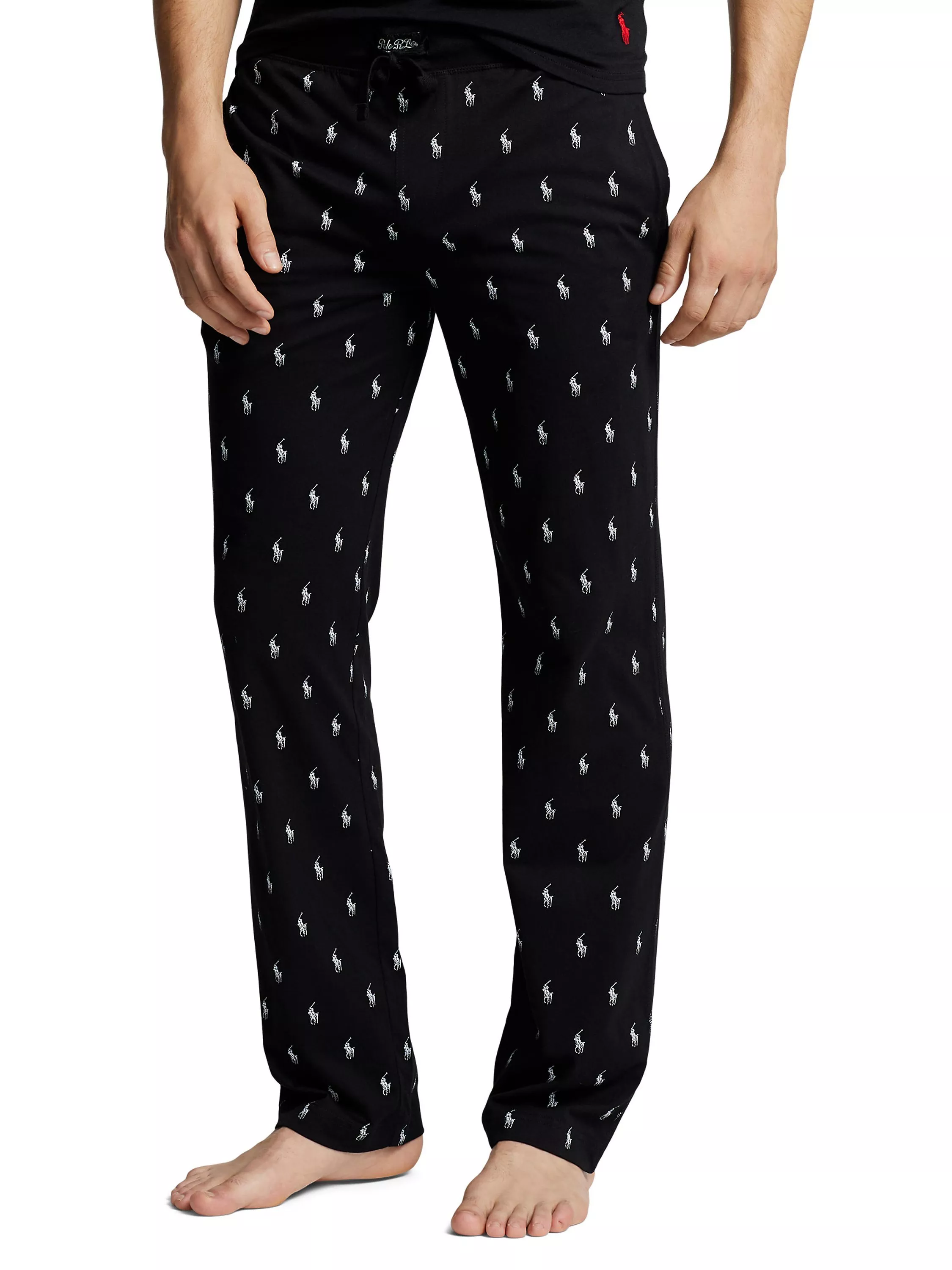 Ralph Lauren Signature Pony Jersey Lounge Pants Black White