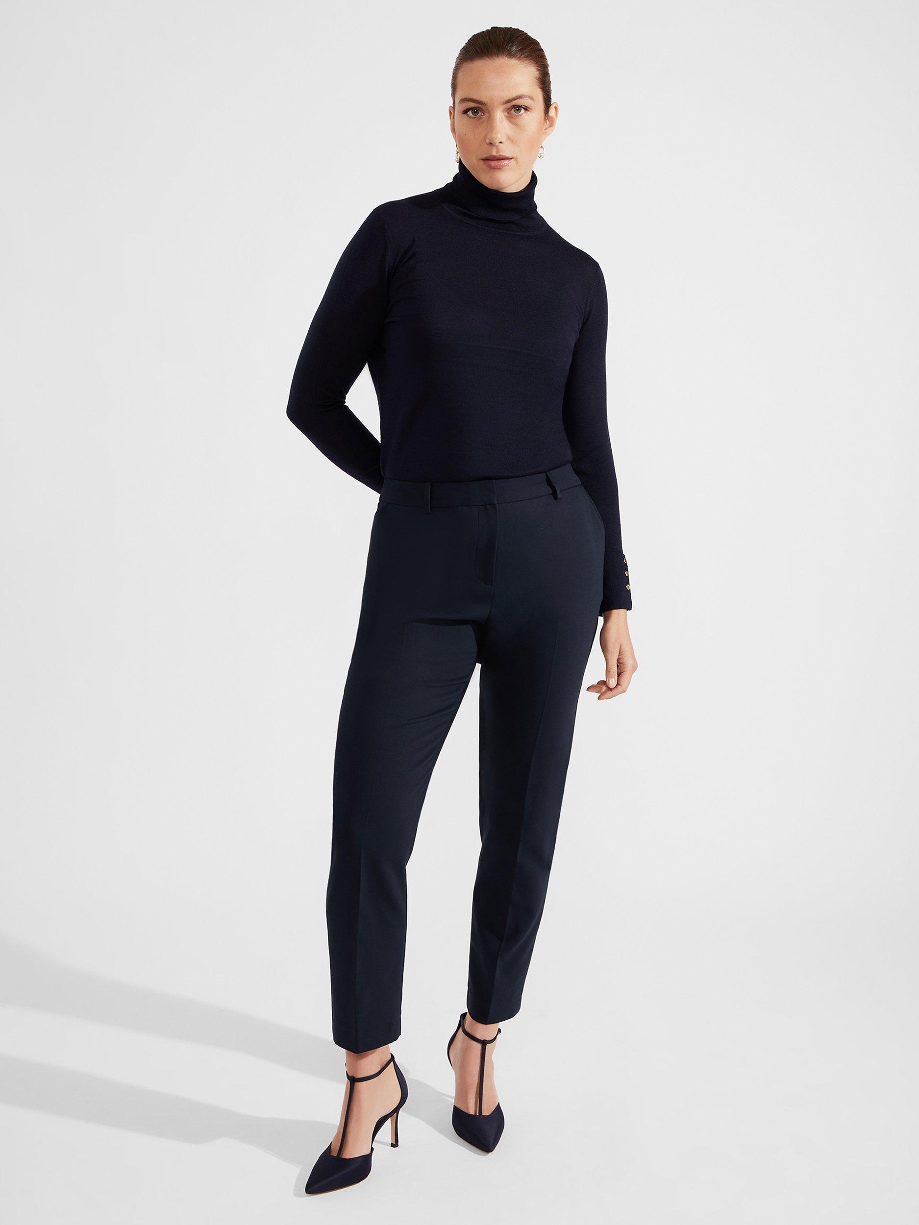 Hobbs Petite Quin Cotton Blend Trousers, Navy