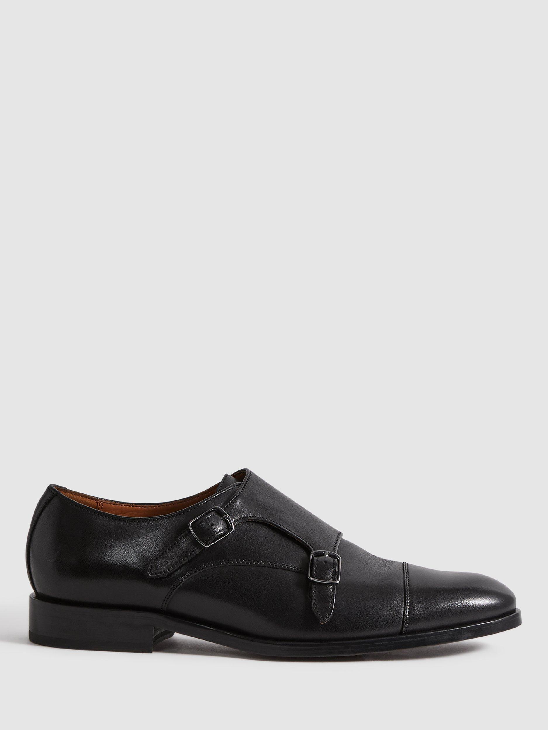 Product image 1 of 5, which shows Reiss Amalfi Leather Monk Shoes, Black, 11