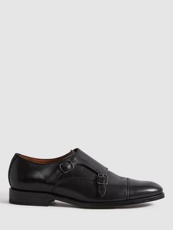 Reiss Amalfi Leather Monk Shoes, Black