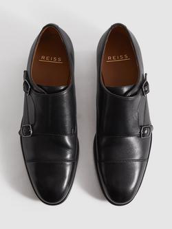 Reiss Amalfi Leather Monk Shoes - view 2, Black