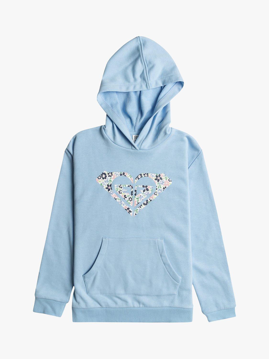 Roxy Kids' Floral Heart Hoodie, Air Blue