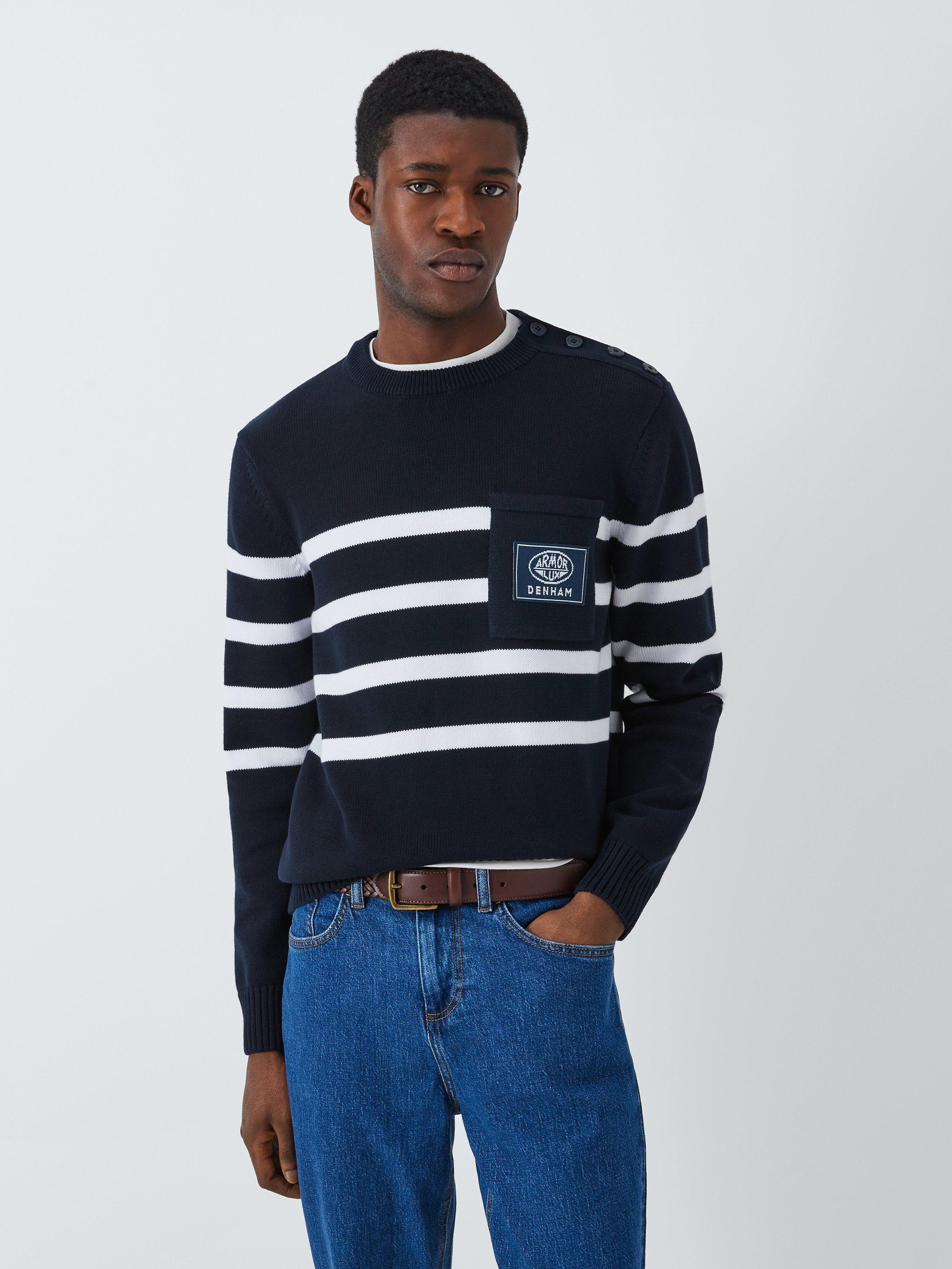 Armor Lux x Denham Pull Stripe Jumper, Navy/White