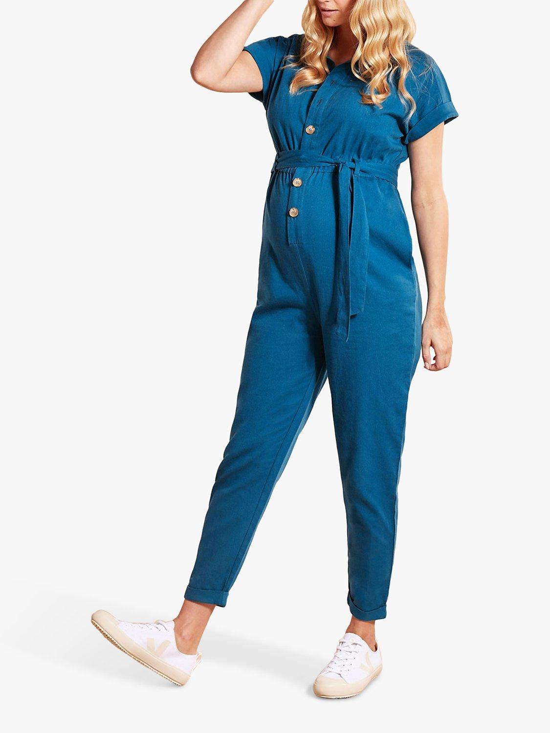 Product image 1 of 2, which shows Frugi Maternity Hannah Organic Cotton Jumpsuit, Deep Sea, 8