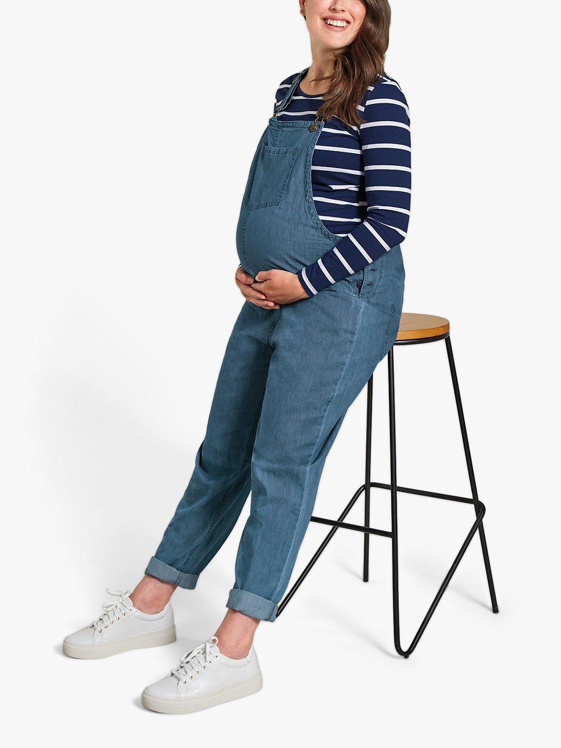 Product image 1 of 3, which shows Frugi Maternity Constantine Denim Dungarees, Chambray, 8