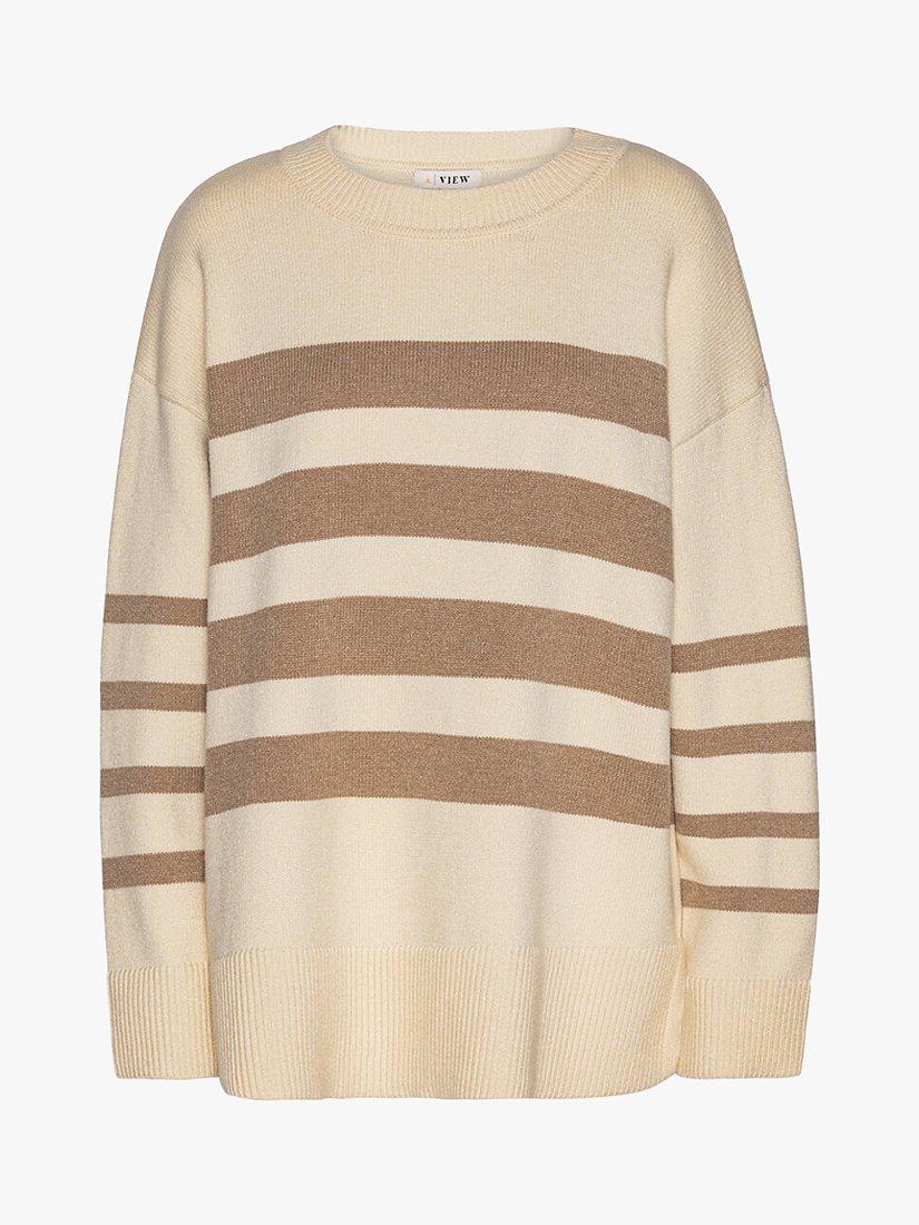 A-VIEW Alvena Stripe Knit Jumper, Cream/Sand