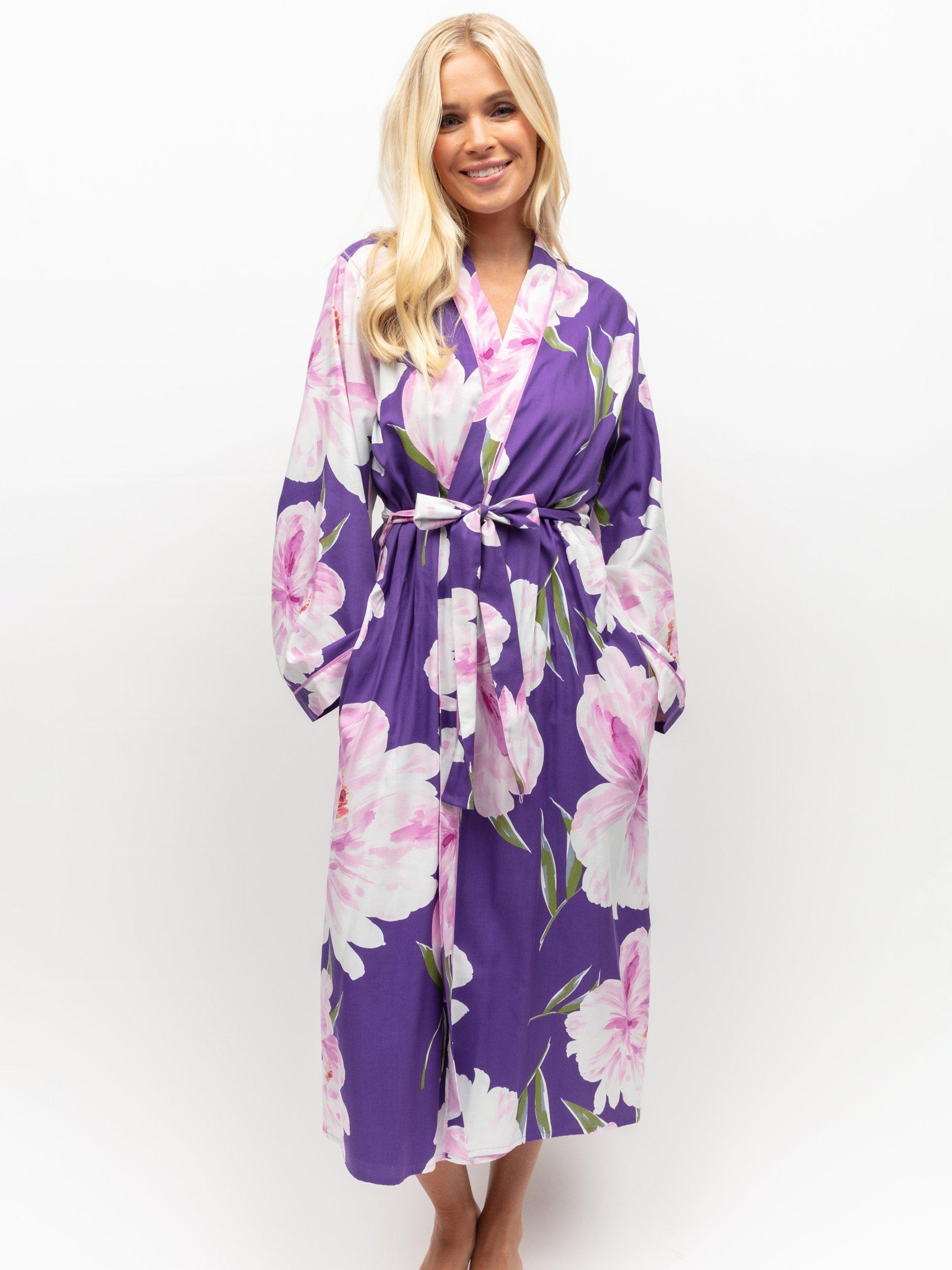 Product image 2 of 4, which shows Cyberjammies Valentina Floral Dressing Gown, Purple, 28