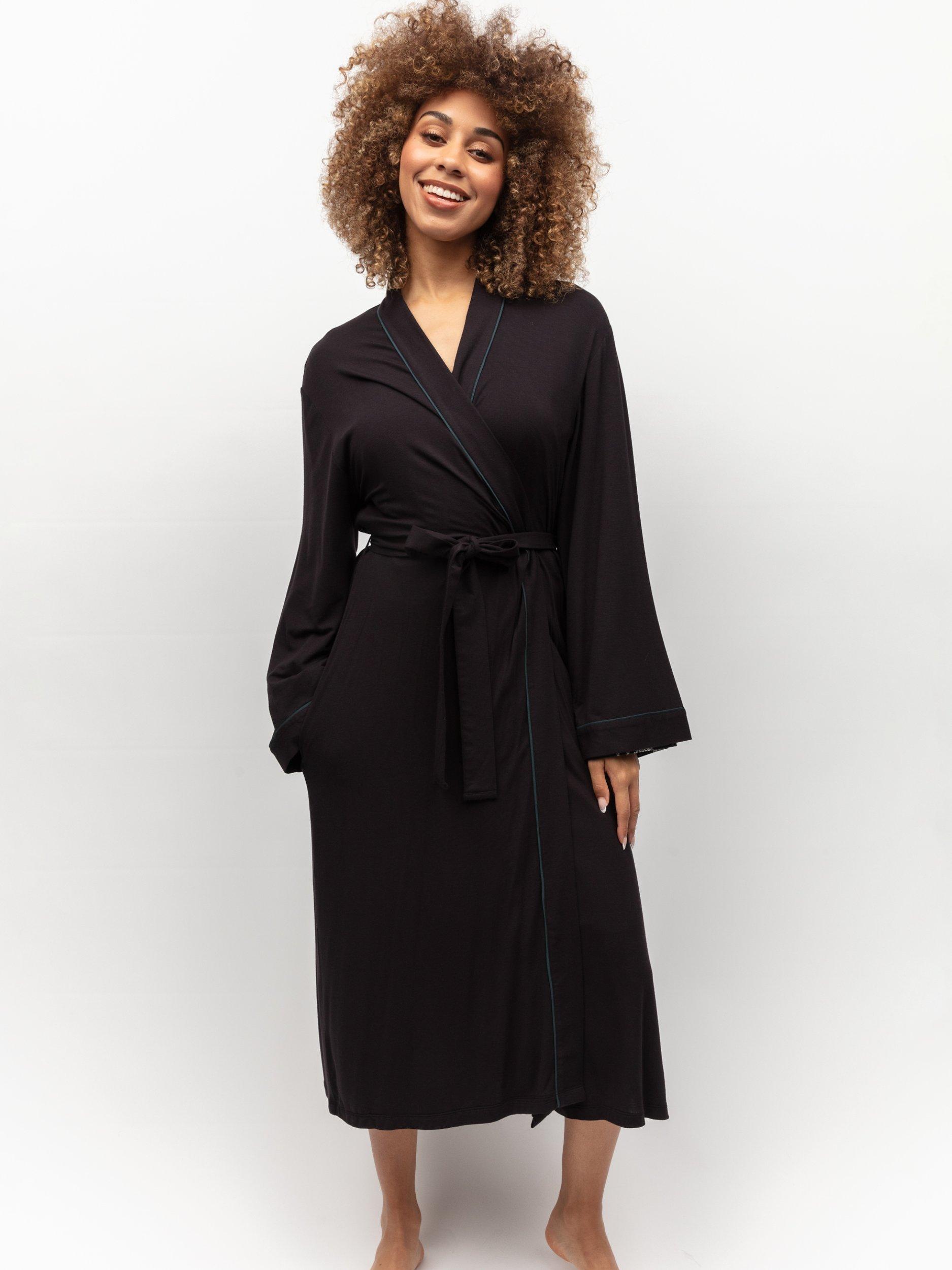 Product image 2 of 4, which shows Cyberjammies Avery Piped Jersey Dressing Gown, Black, 8