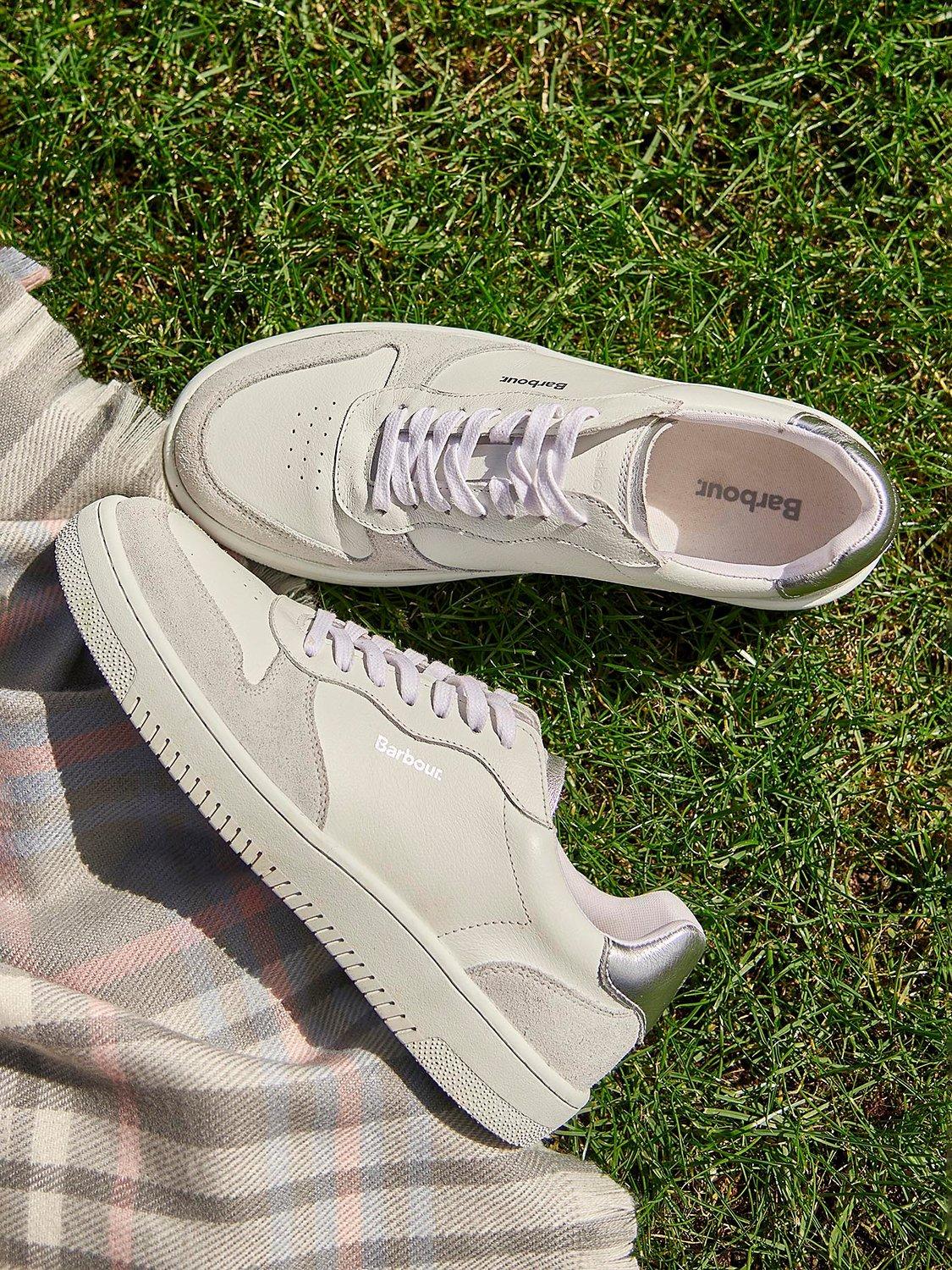 Barbour Celeste Leather and Suede Trainers, White/Silver