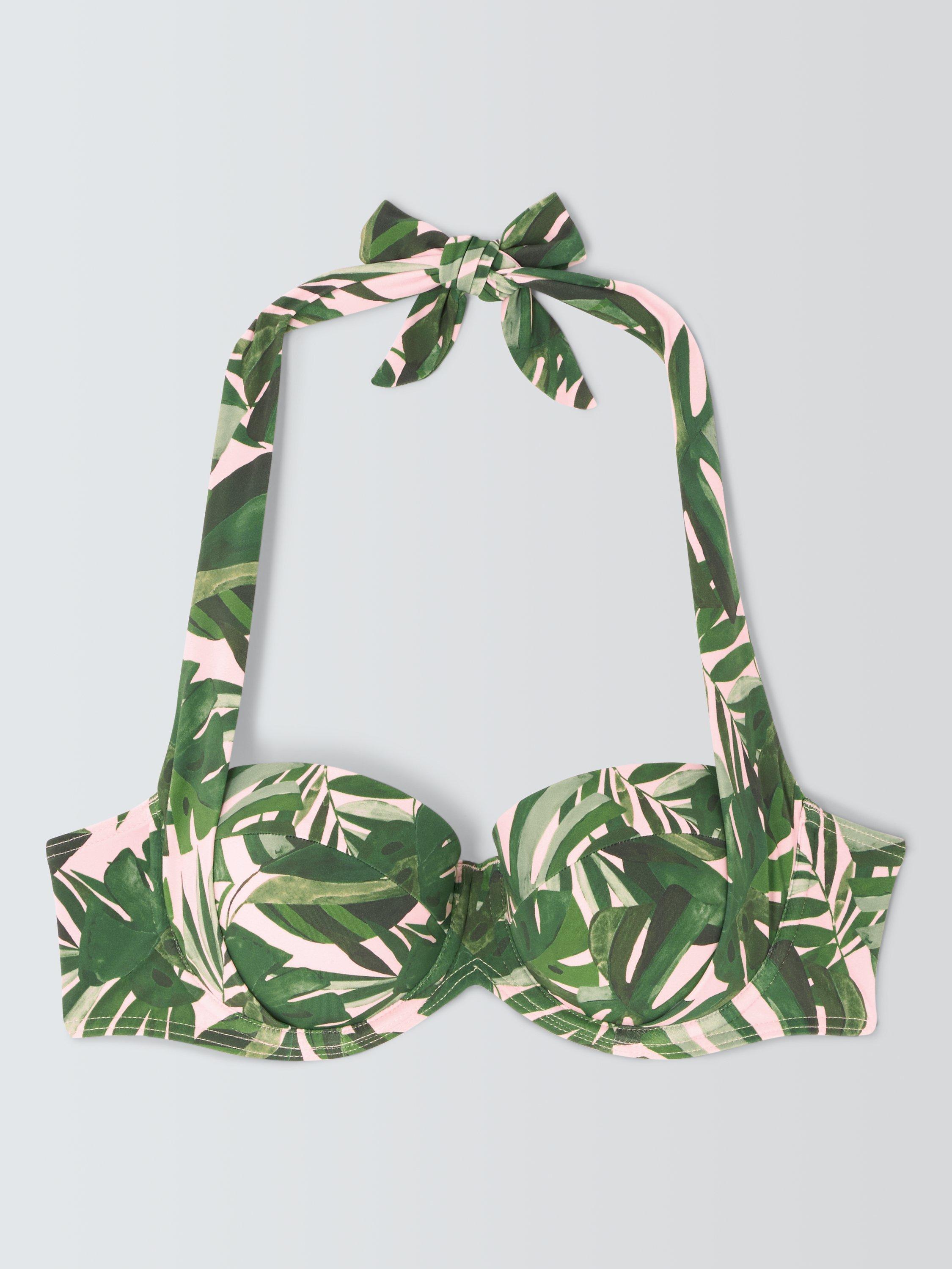 John Lewis Tropic Palm Leaf Print Sling Halter Bikini Top Khaki