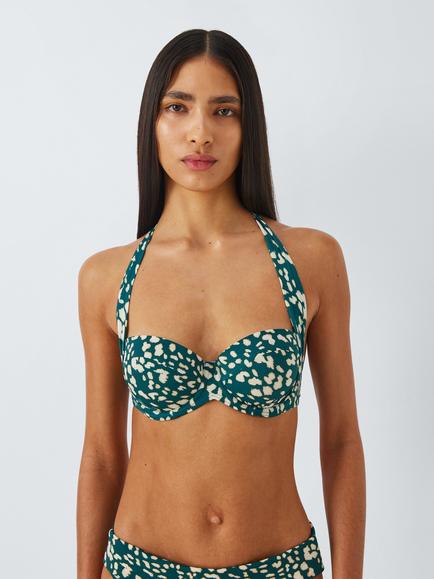 John Lewis Rio Animal Print Sling Halter Bikini Top, Teal, Teal