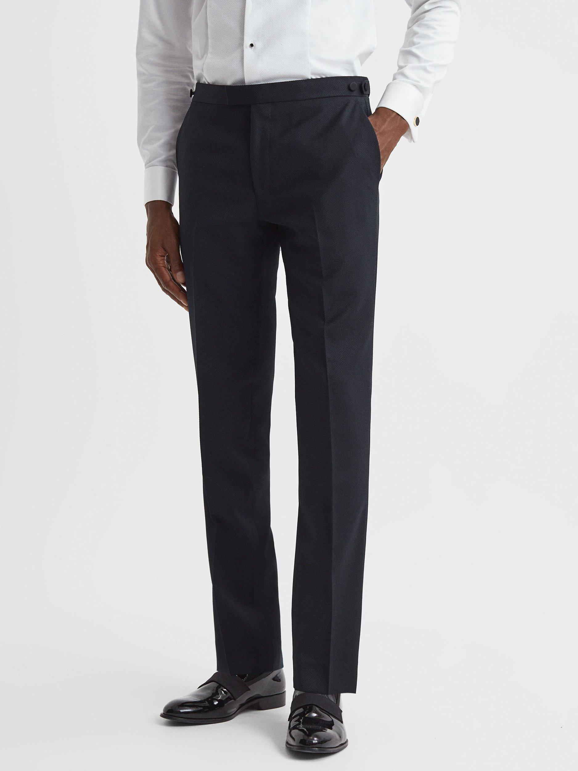 Reiss Deal Wool Blend Jacquard Suit Trousers, Navy