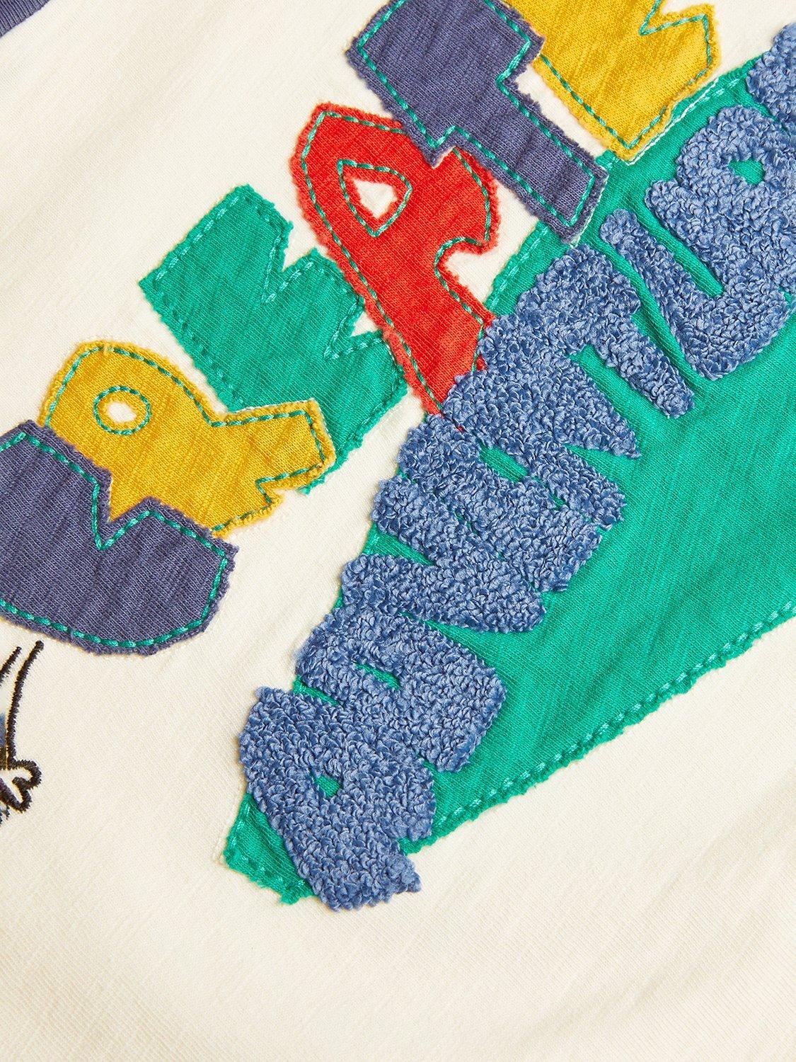 Product image 4 of 4, which shows Monsoon Kids' Stripe Adventure T-Shirt, Ivory/Multi, 9-10 years