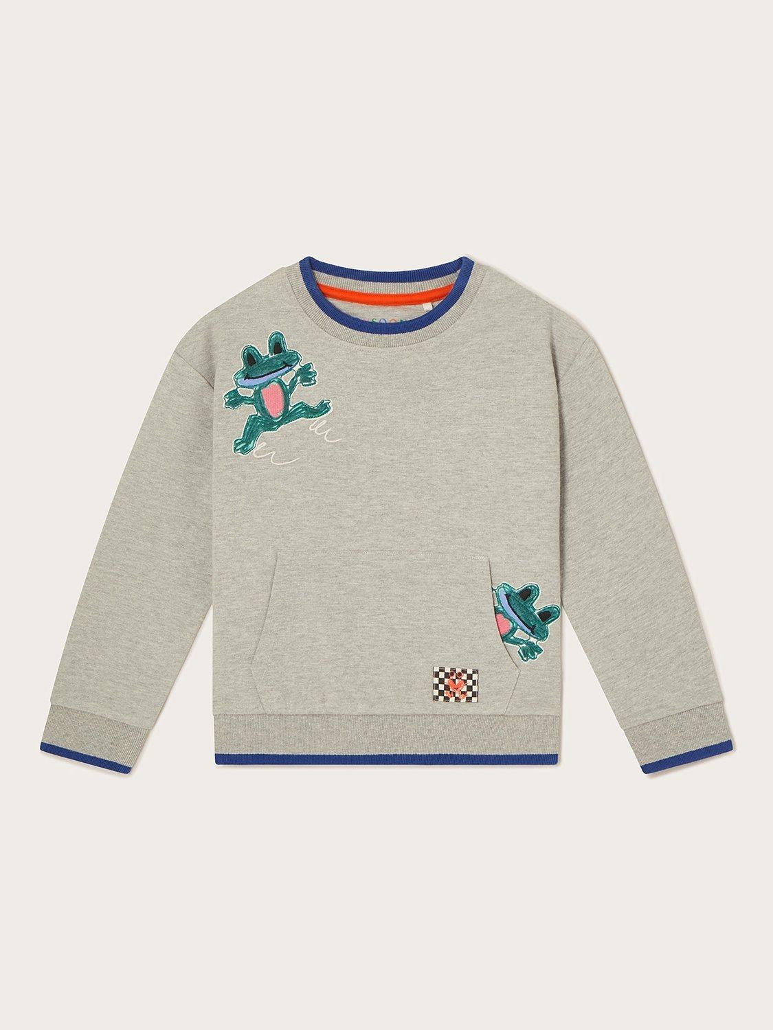 Monsoon Kids' Frog Print Crew Neck Jumper, Grey