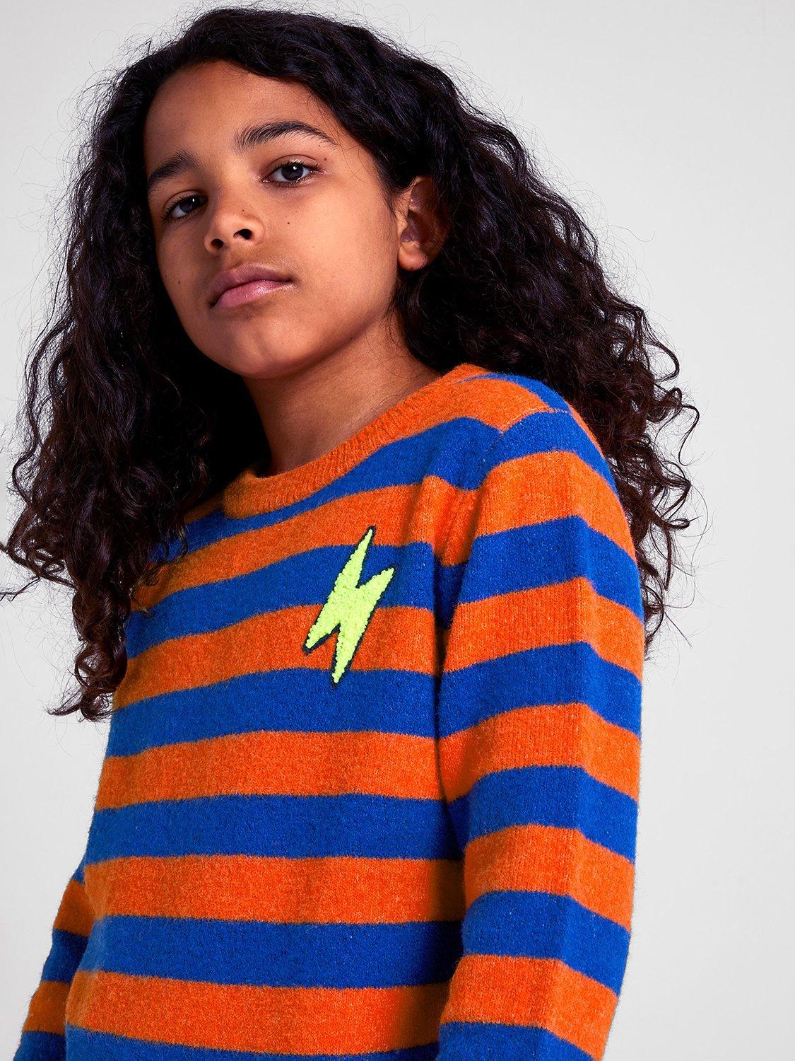 Monsoon Kids' Stripe Knitted Jumper, Orange/Blue