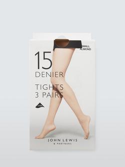 John Lewis 15 Denier Everyday Sheer Tights, Pack of 3, Almond