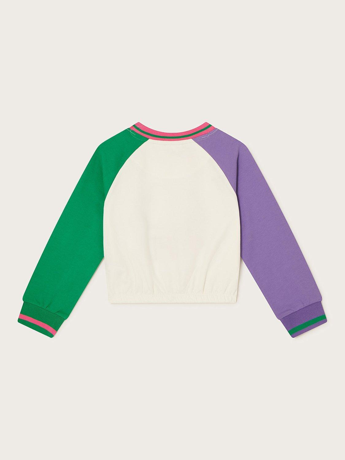 Product image 2 of 3, which shows Monsoon Kids' Frog Tie Waist Crop Sweatshirt, Ivory, 3-4 years
