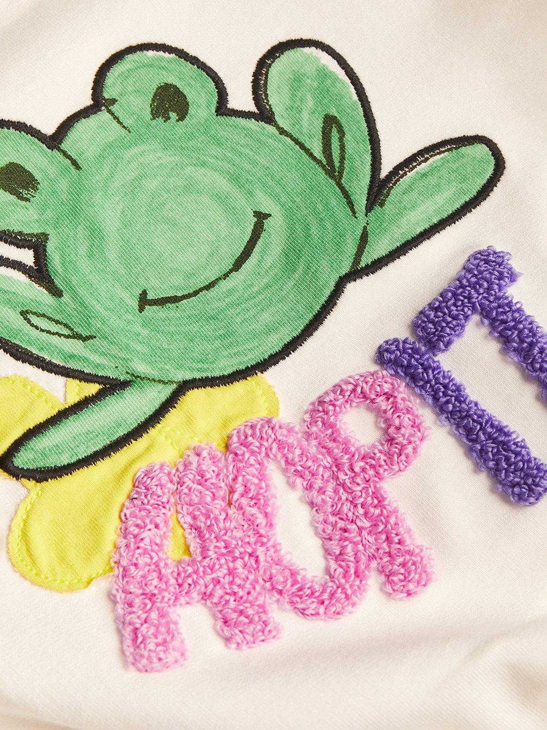 Product image 3 of 3, which shows Monsoon Kids' Frog Tie Waist Crop Sweatshirt, Ivory, 3-4 years