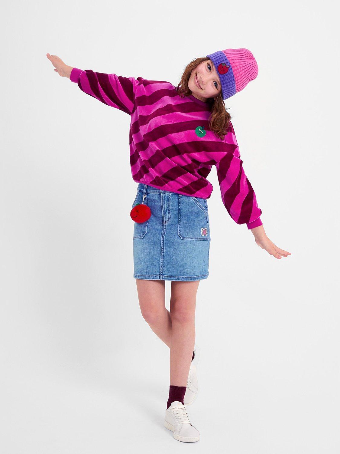 Monsoon Kids' Diagonal Stripe Velour Top, Pink