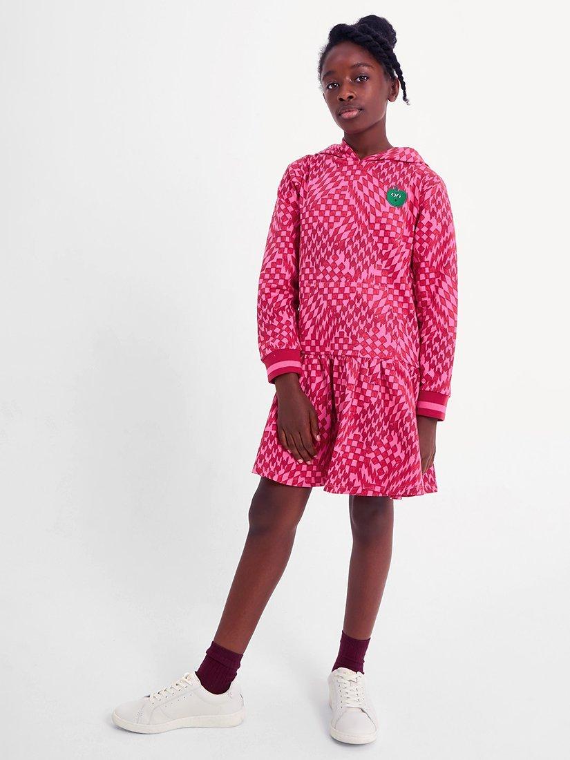 Monsoon Kids' Apple Abstract Print Hooded Skater Dress, Red
