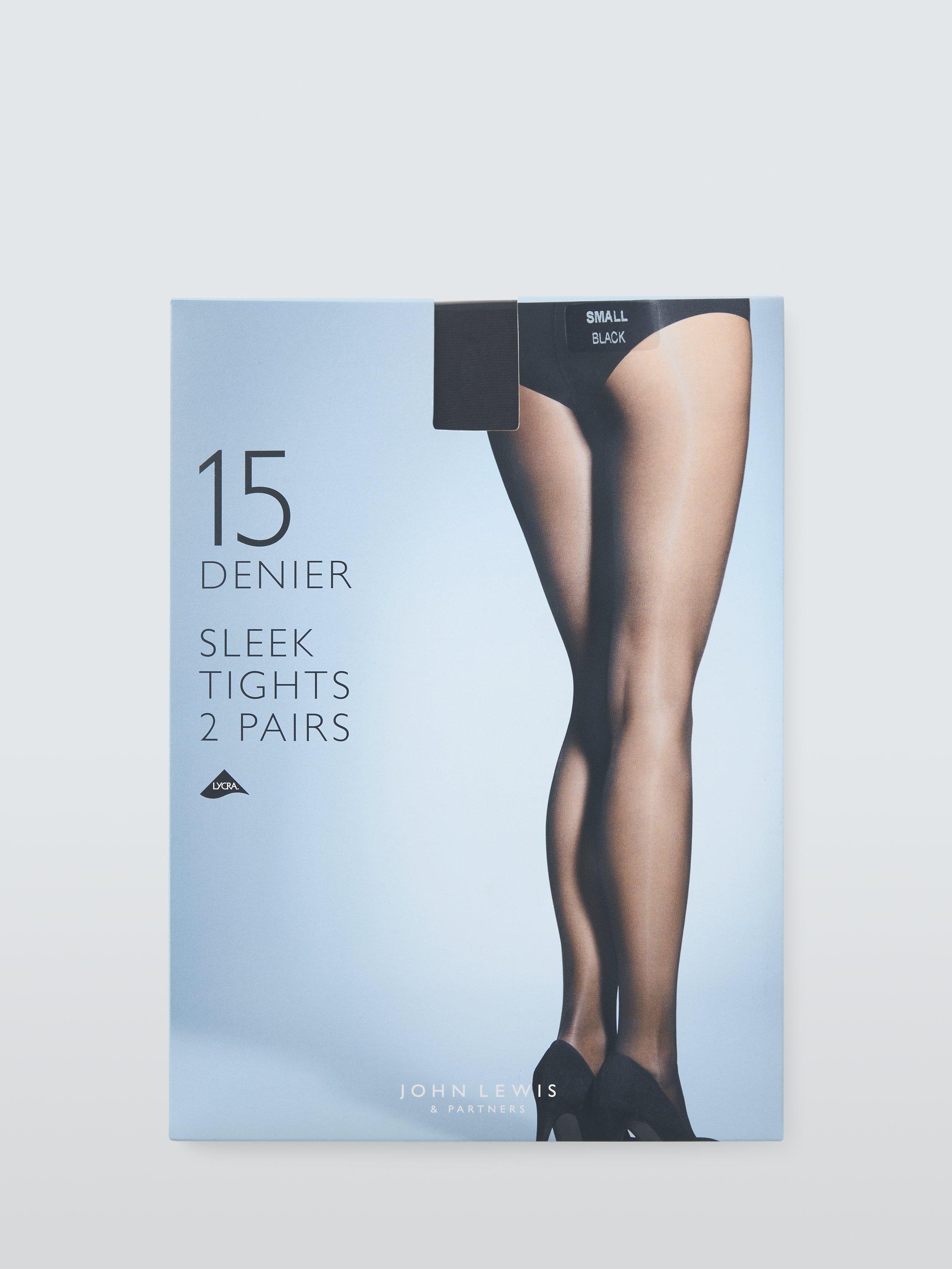 John Lewis 15 Denier Sleek Tights, Pack of 2, Black, S