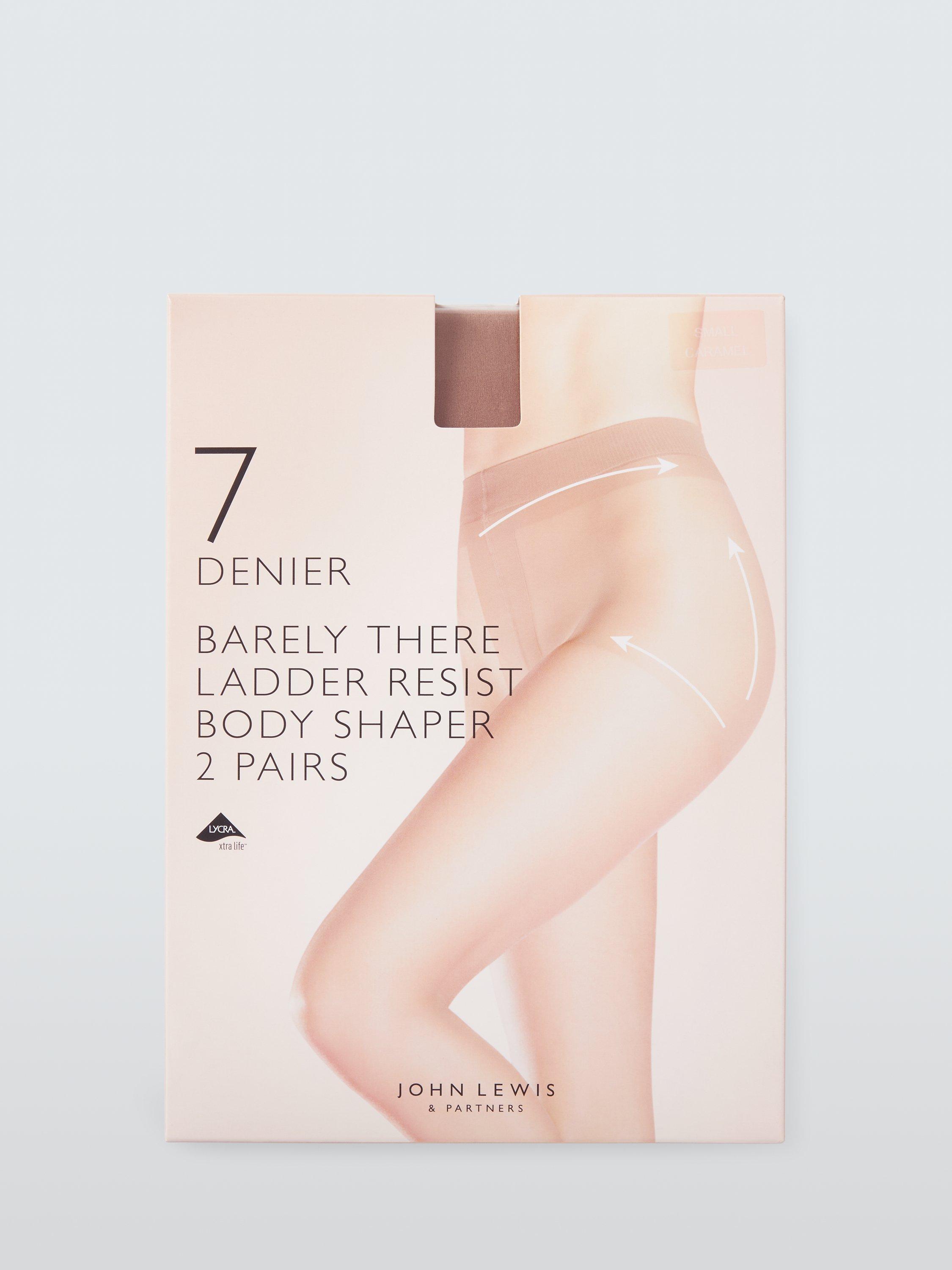 Product image 1 of 3, which shows John Lewis 7 Denier Barely There Body Shaper Tights, Pack of 2, Caramel, S