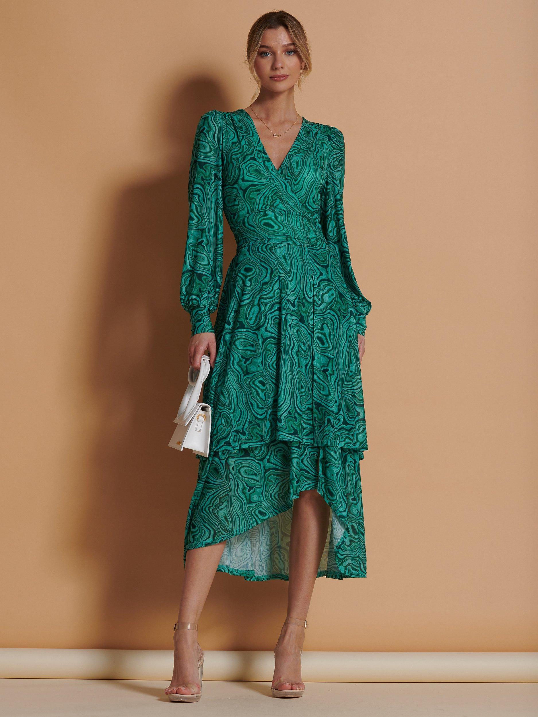 Jolie Moi Abstract Print Midi Dress Green