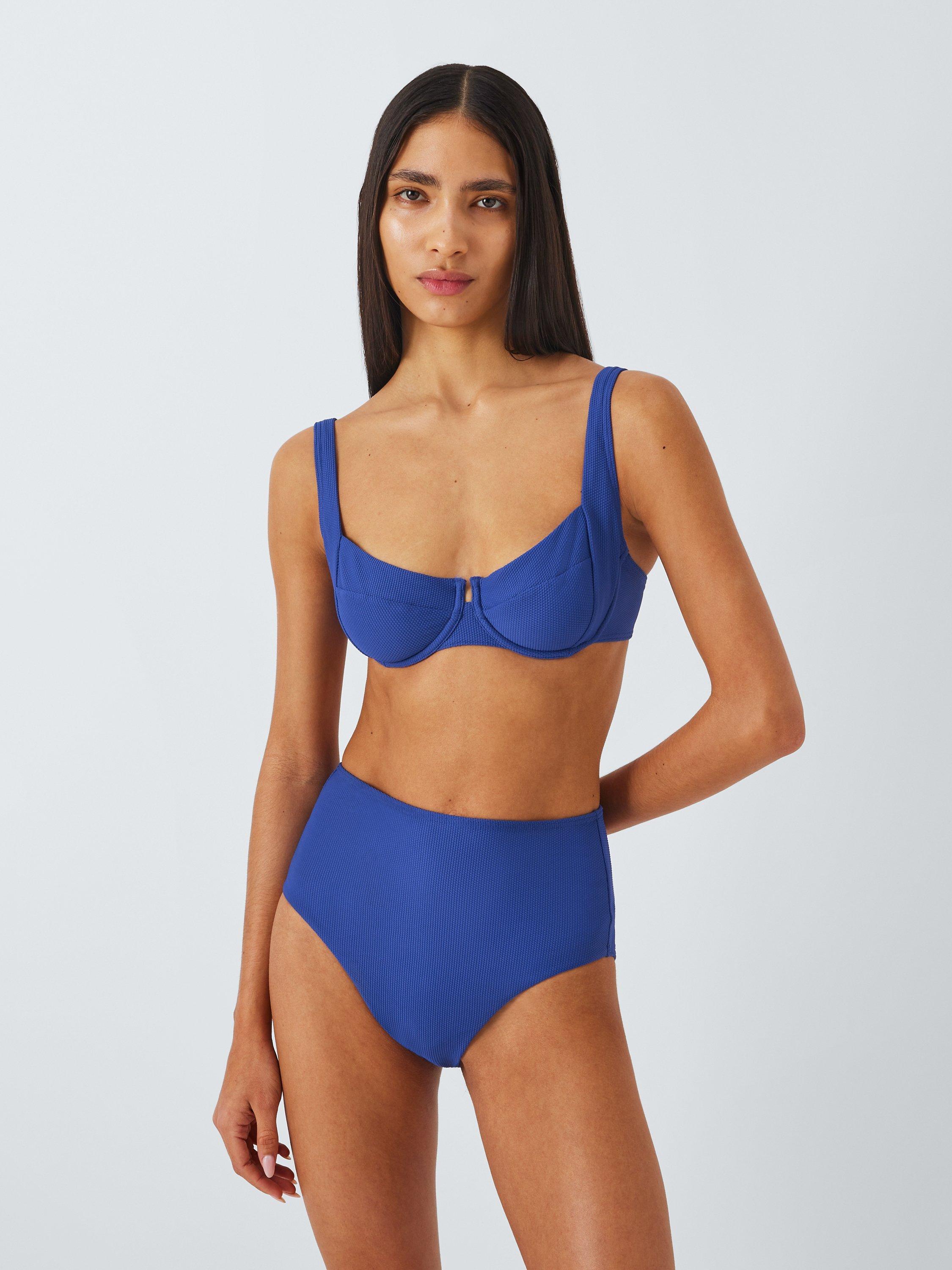 John Lewis Palma Textured High Waist Bikini Bottoms Blue