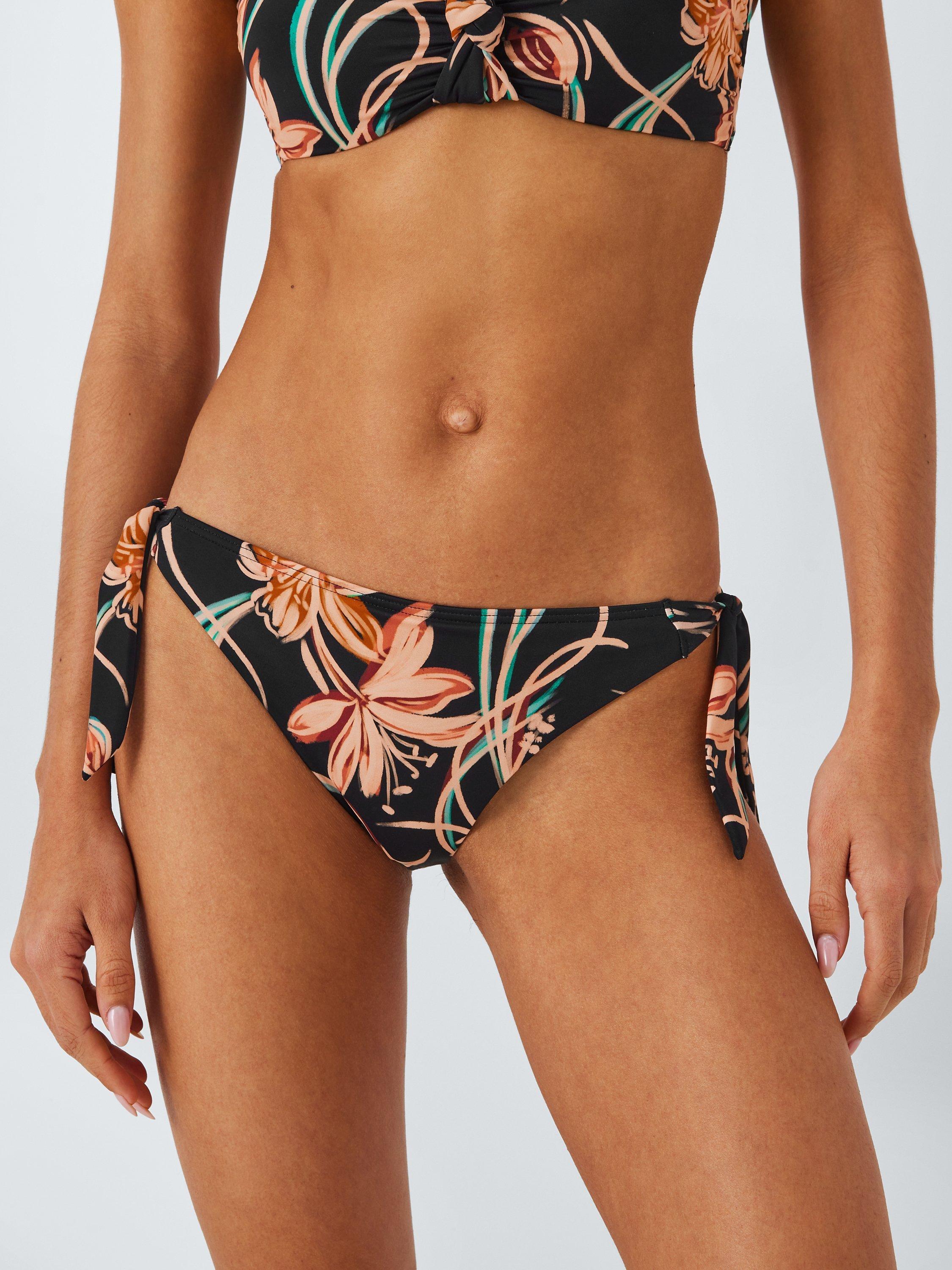 John Lewis Ios Floral Side Tie Bikini Bottoms Black Multi