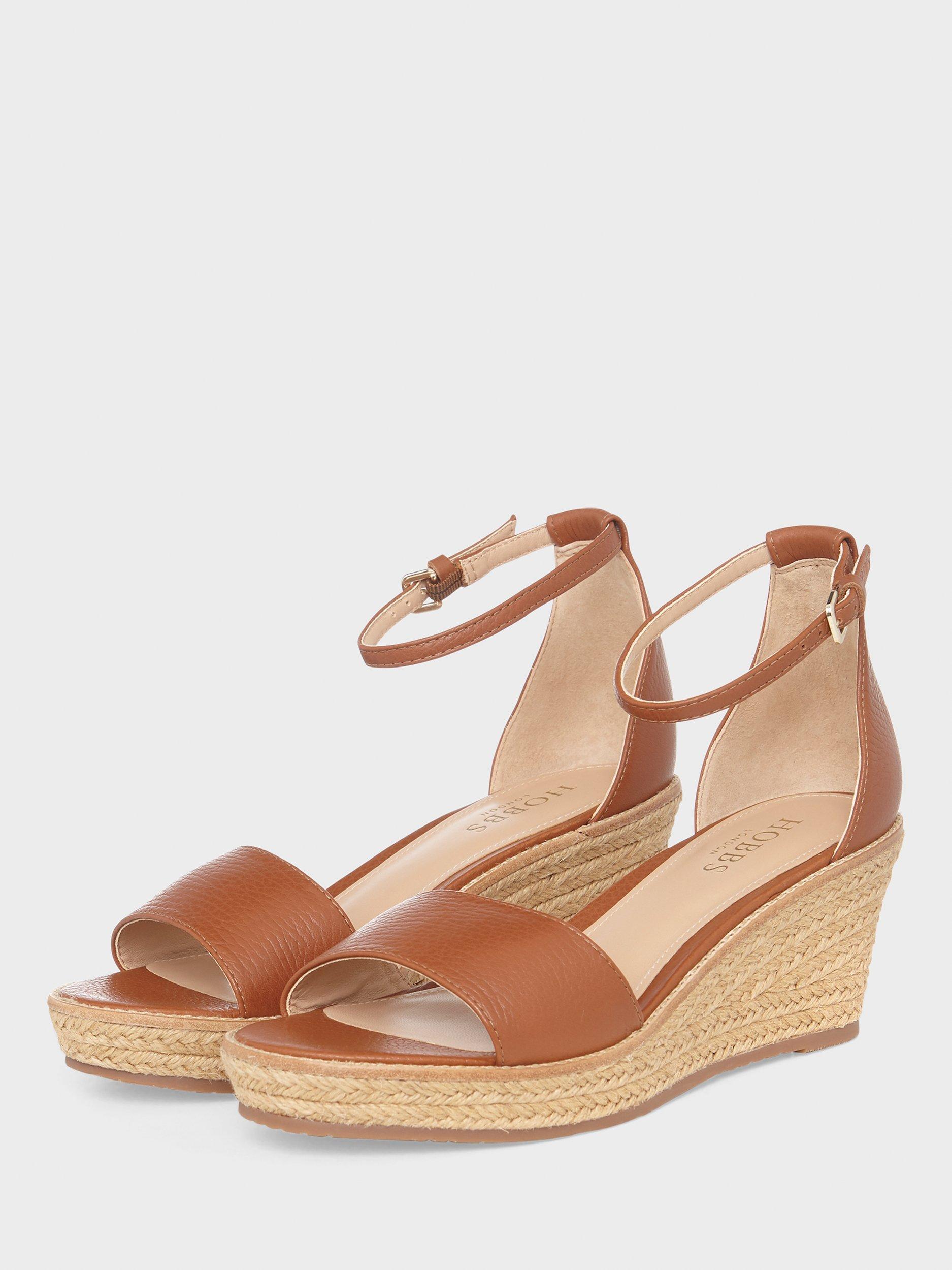 Product image 2 of 3, which shows Hobbs Vespa Leather Espadrille Wedge Sandals, Tan Brown, 3