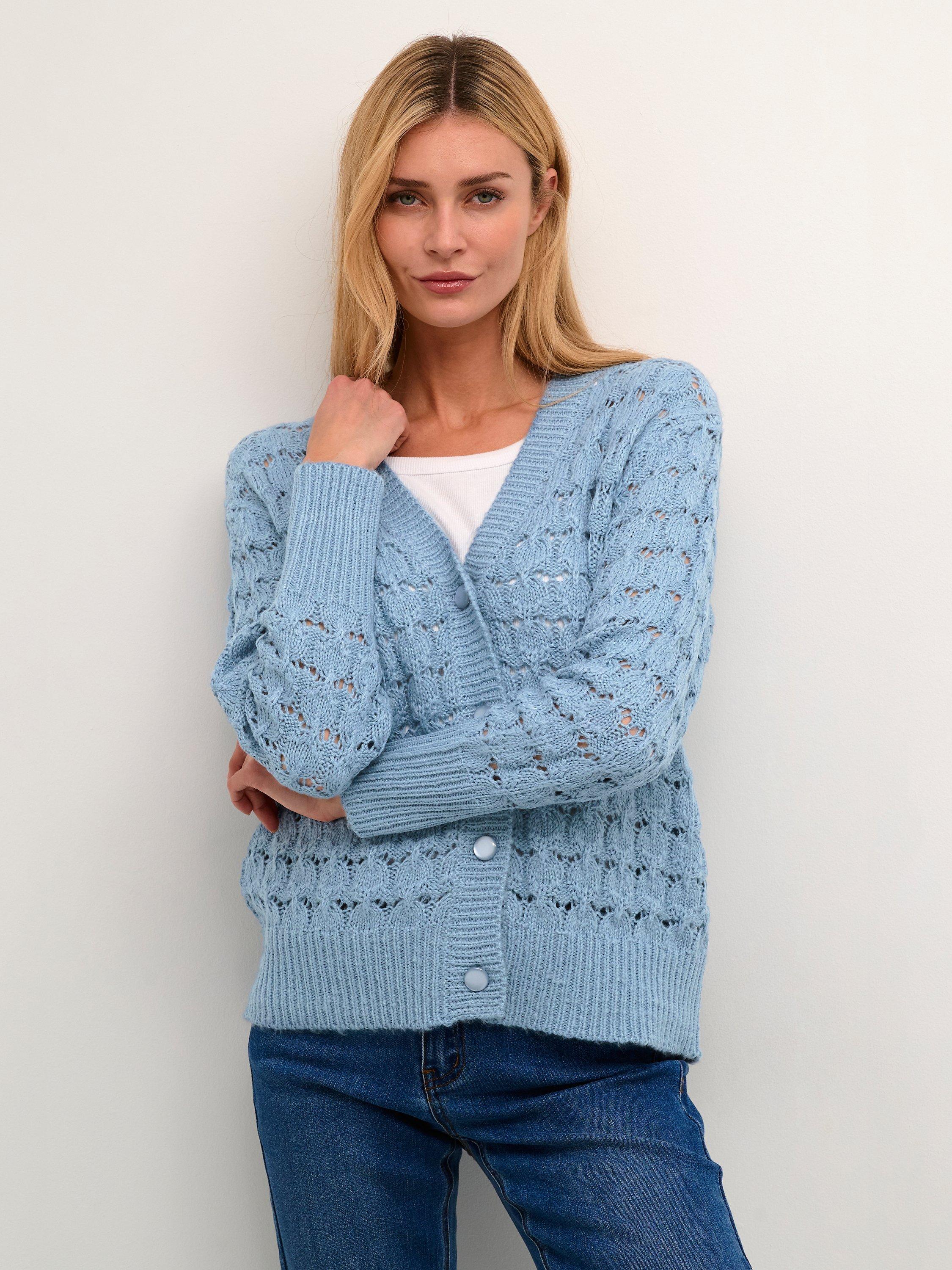 KAFFE Elena Cotton Blend Knit Cardigan, Faded Denim