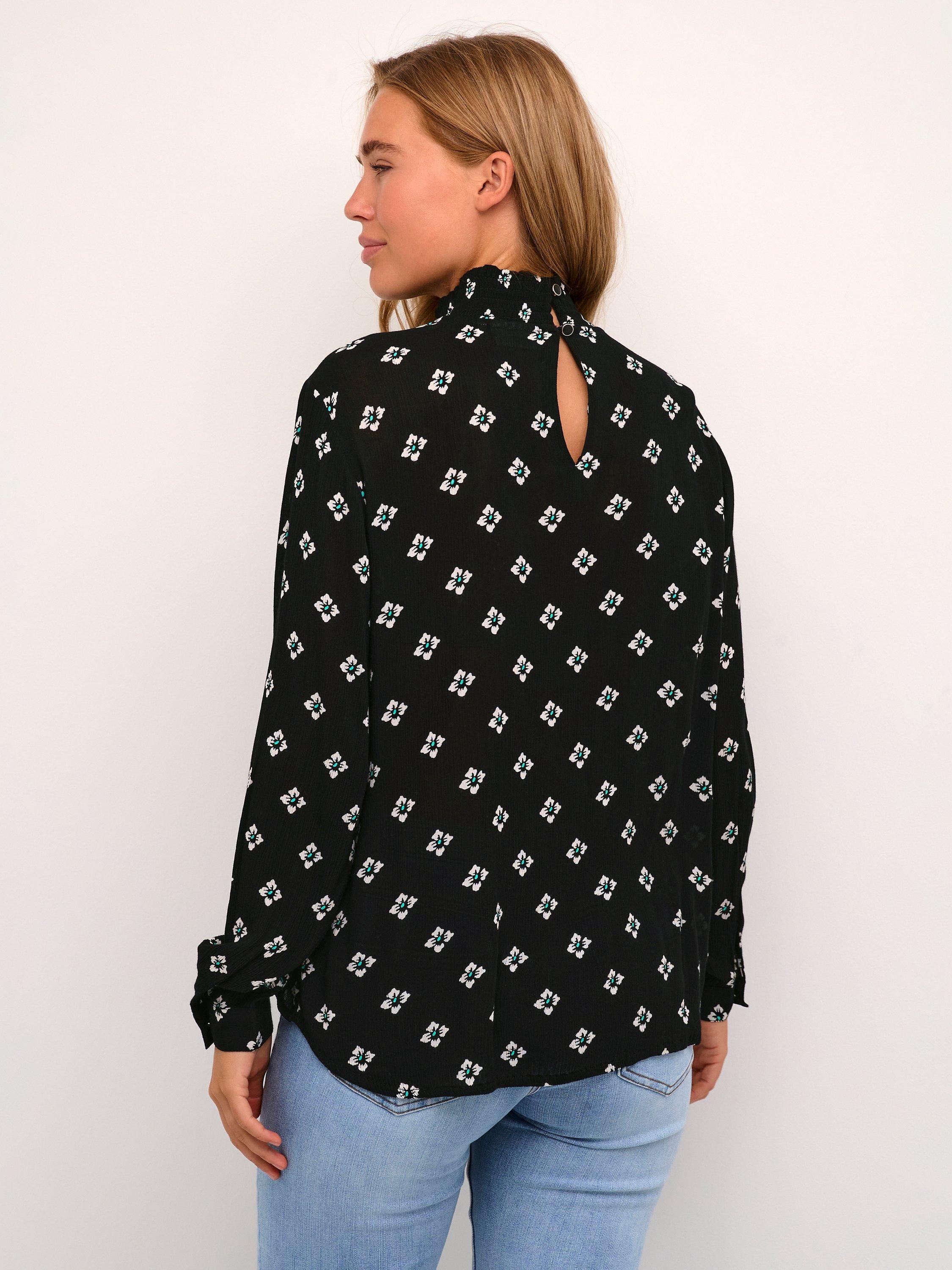 Product image 2 of 6, which shows KAFFE Amber High Smock Neck Printed Blouse, Black Small Flower, 12