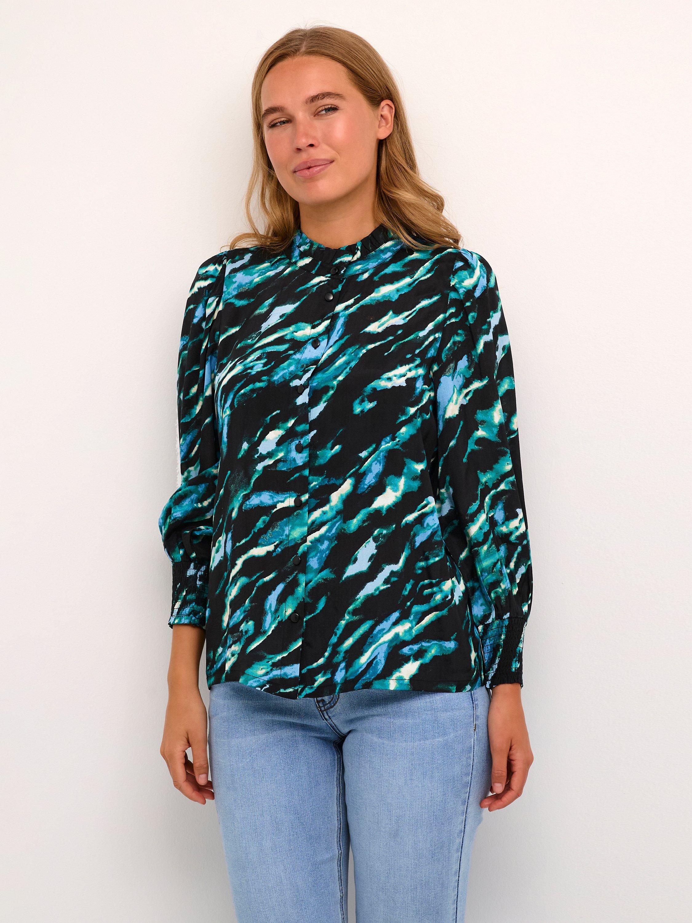 KAFFE Pollie Mandarin Collar Shirt, Black/Multi