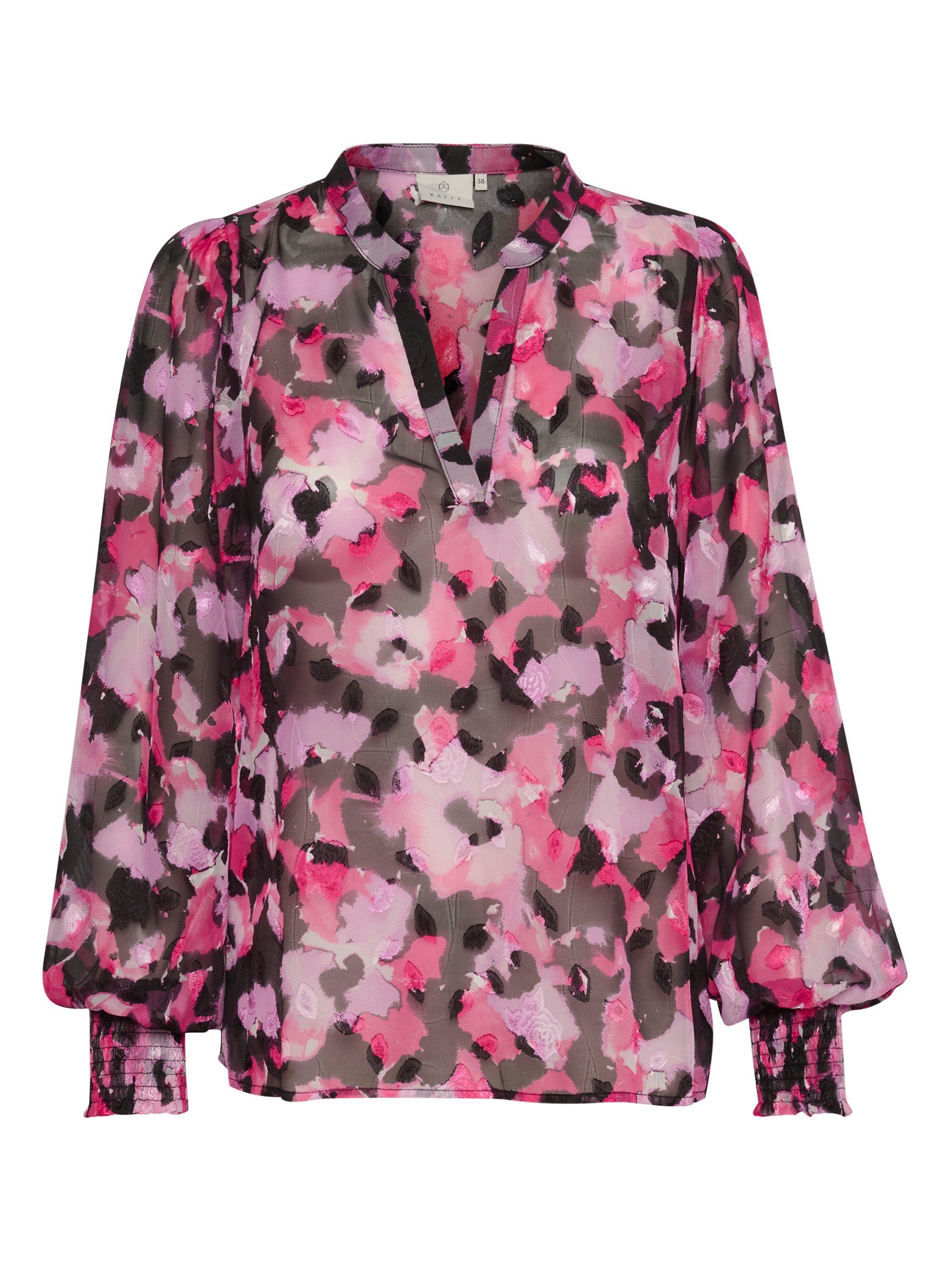 KAFFE Amanda Long Sleeve Chiffon Blouse, Pink Faded Flower, 8