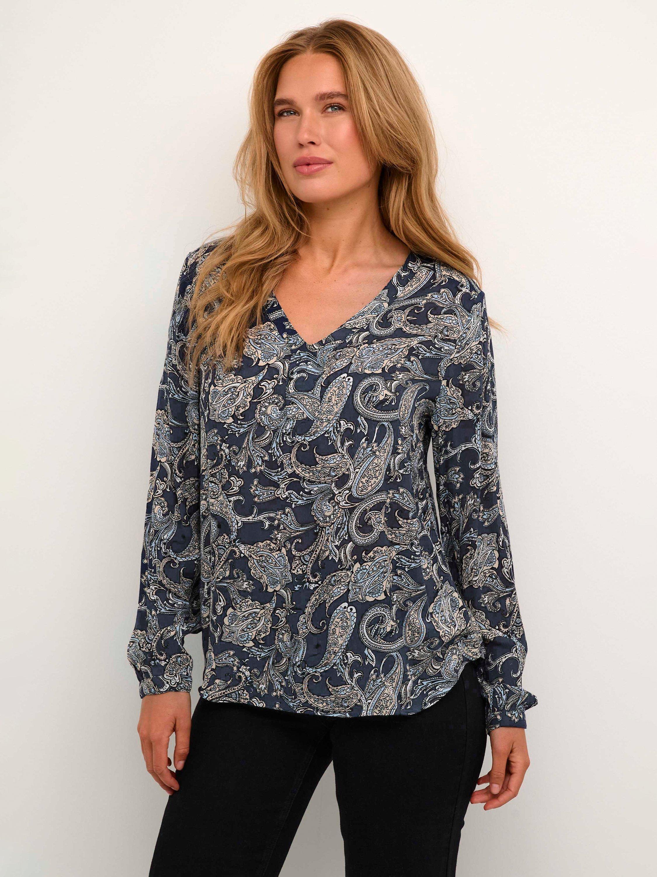 KAFFE Amber V-Neck Printed Blouse, Virtual Pink