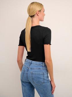 KAFFE Drew Short Sleeve Rib Knit T-Shirt - view 2, Black Deep