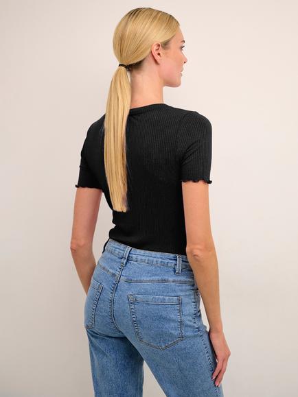 KAFFE Drew Short Sleeve Rib Knit T-Shirt - view 2, Black Deep