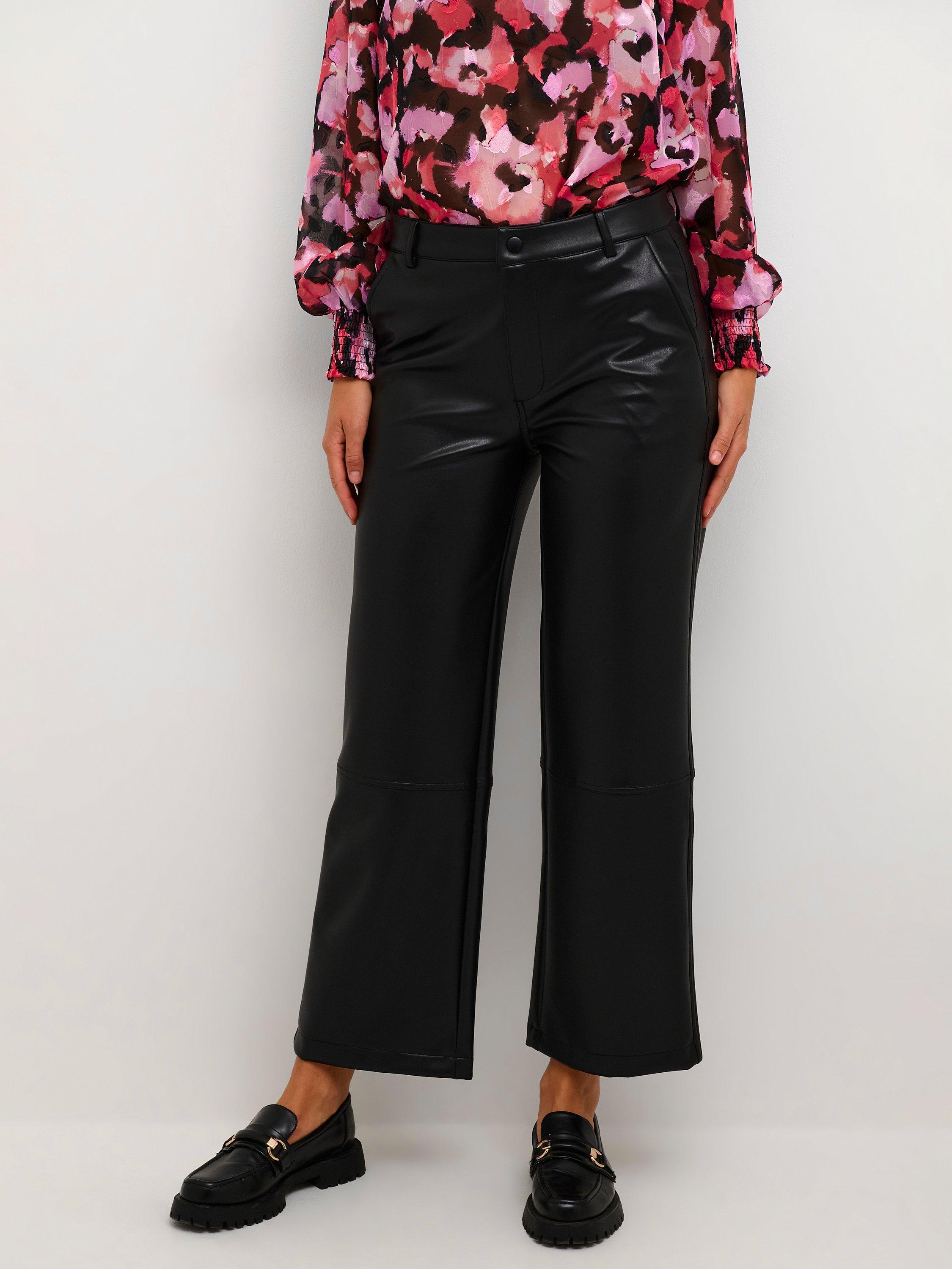 Product image 1 of 6, which shows KAFFE Alina Cropped Faux Leather Trousers, Black Deep, 10