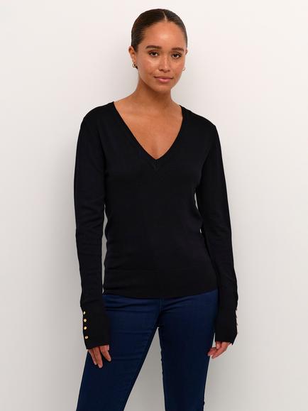 KAFFE Lizza V-Neck Jumper, Black Deep