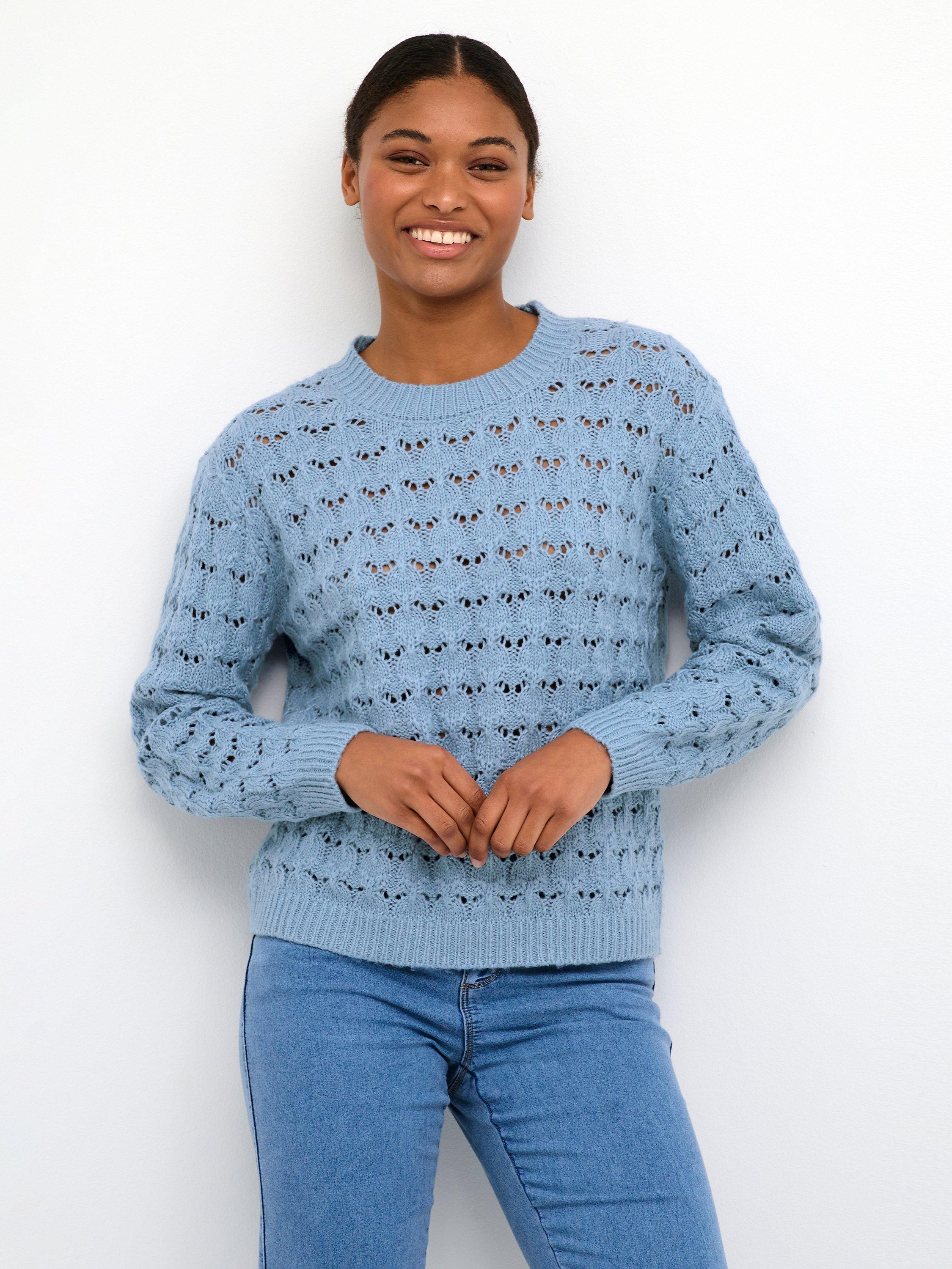 KAFFE Elena Cotton Blend Knit Jumper, Faded Denim