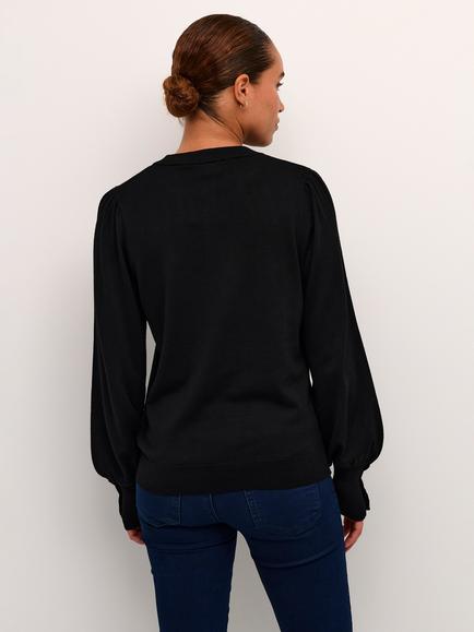 KAFFE Lizza Crew Neck Button Cuff Jumper - view 2, Deep Black