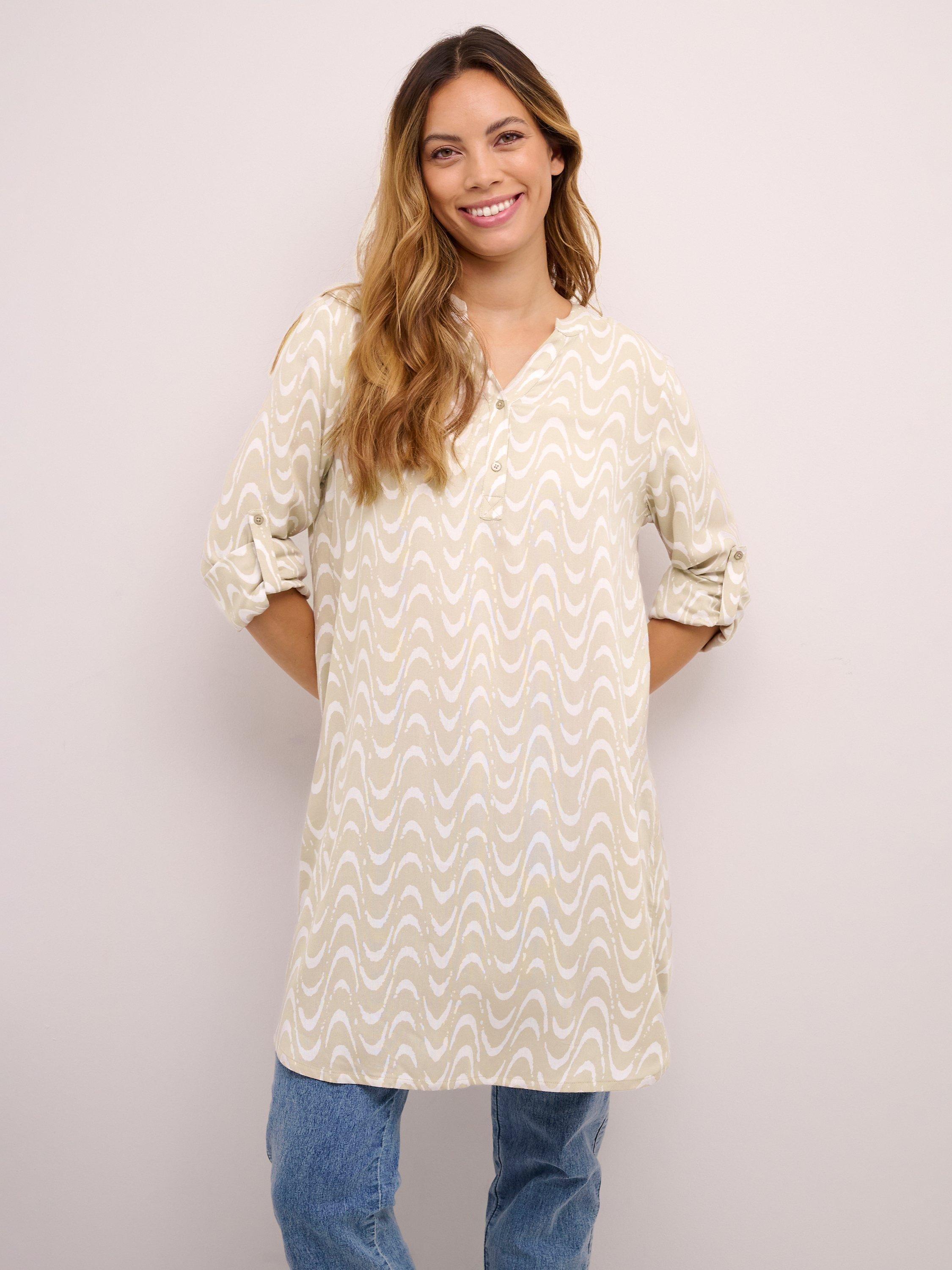 KAFFE Mira Weave Tunic Top, Feather Grey