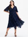 Scarlett & Jo Julie Flock Hanky Hem Midi Dress, Navy