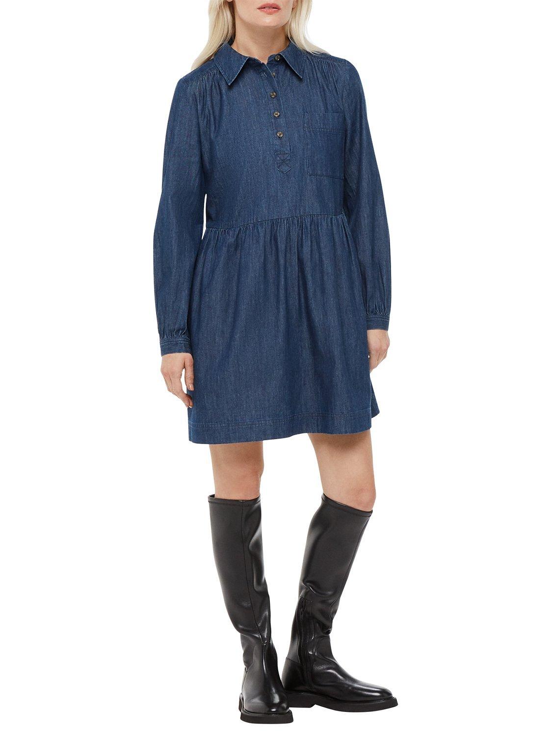 Whistles Petite Winnie Chambray Denim Dress, Dark Denim, 12