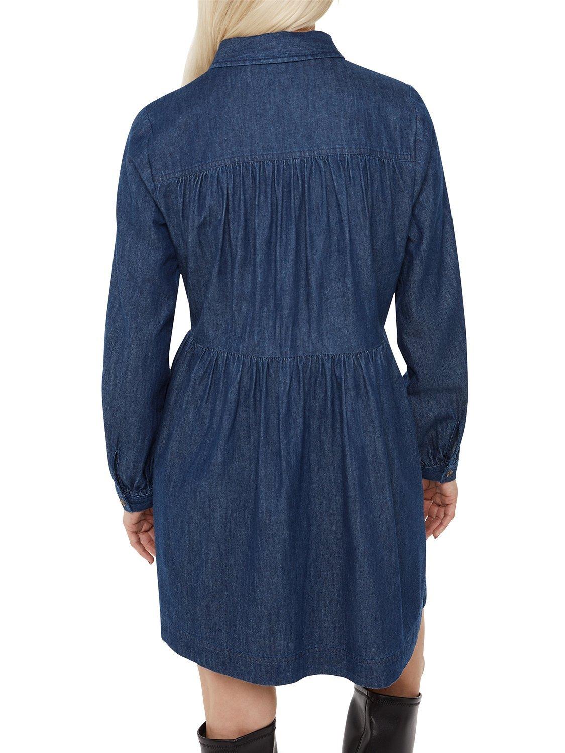 Whistles Petite Winnie Chambray Denim Dress, Dark Denim, 12