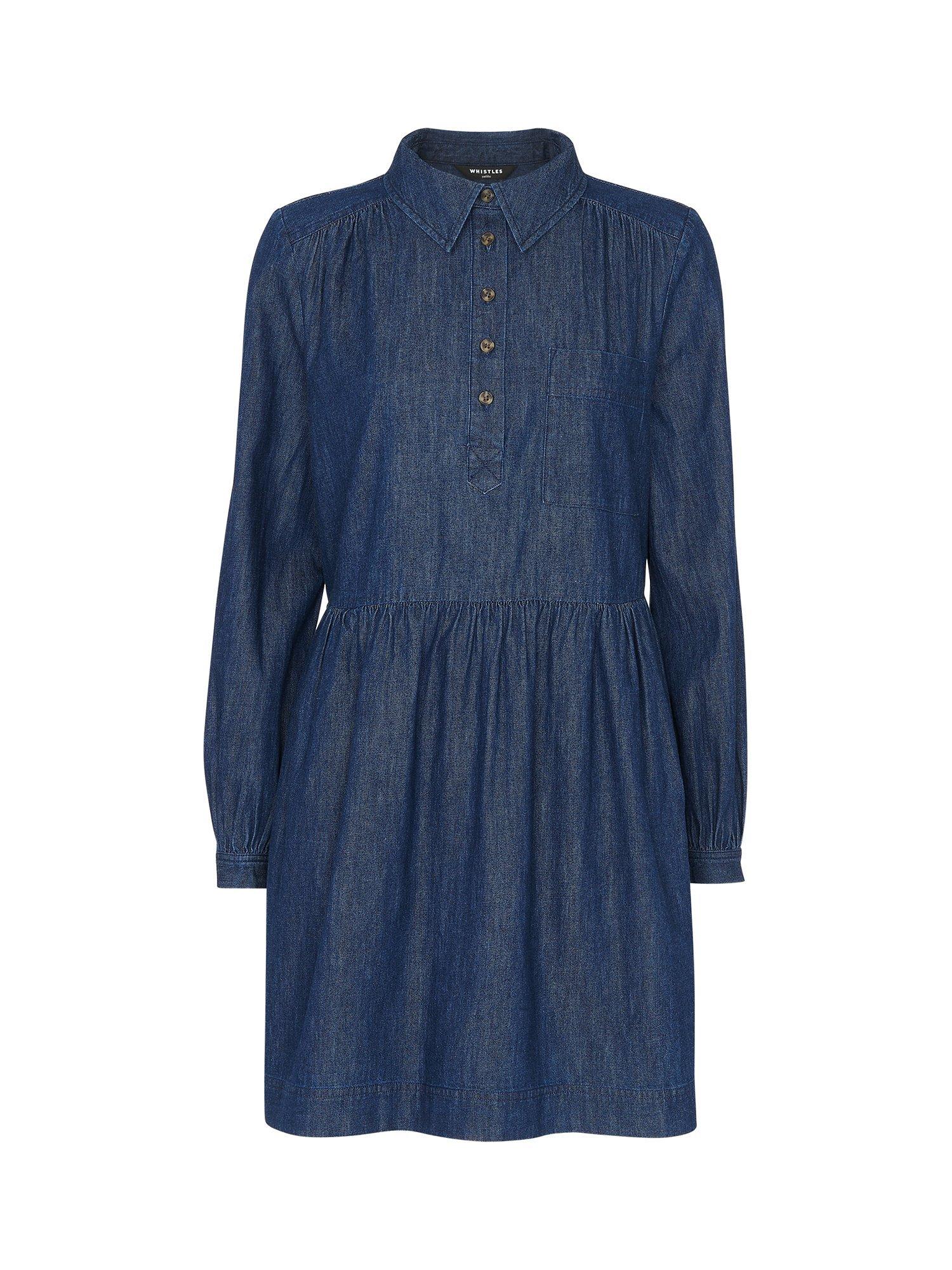 Product image 4 of 4, which shows Whistles Petite Winnie Chambray Denim Dress, Dark Denim, 12